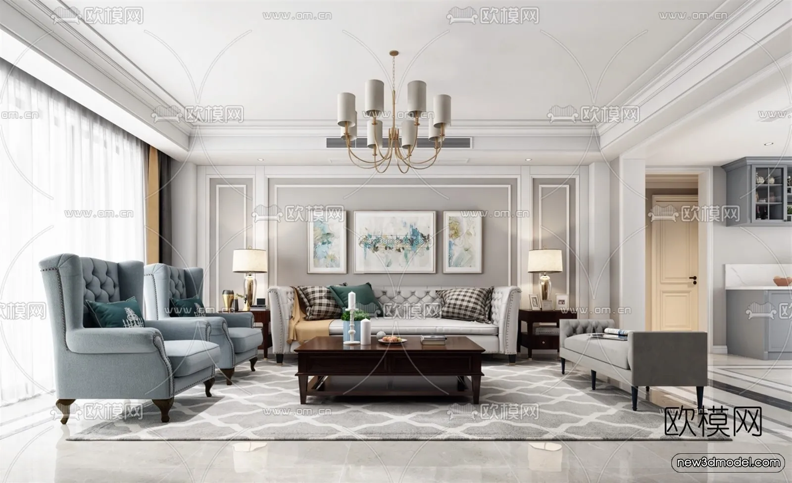 Europe Style Interior 3D Blocks – Living Room 3D Model – 041 – VRAY