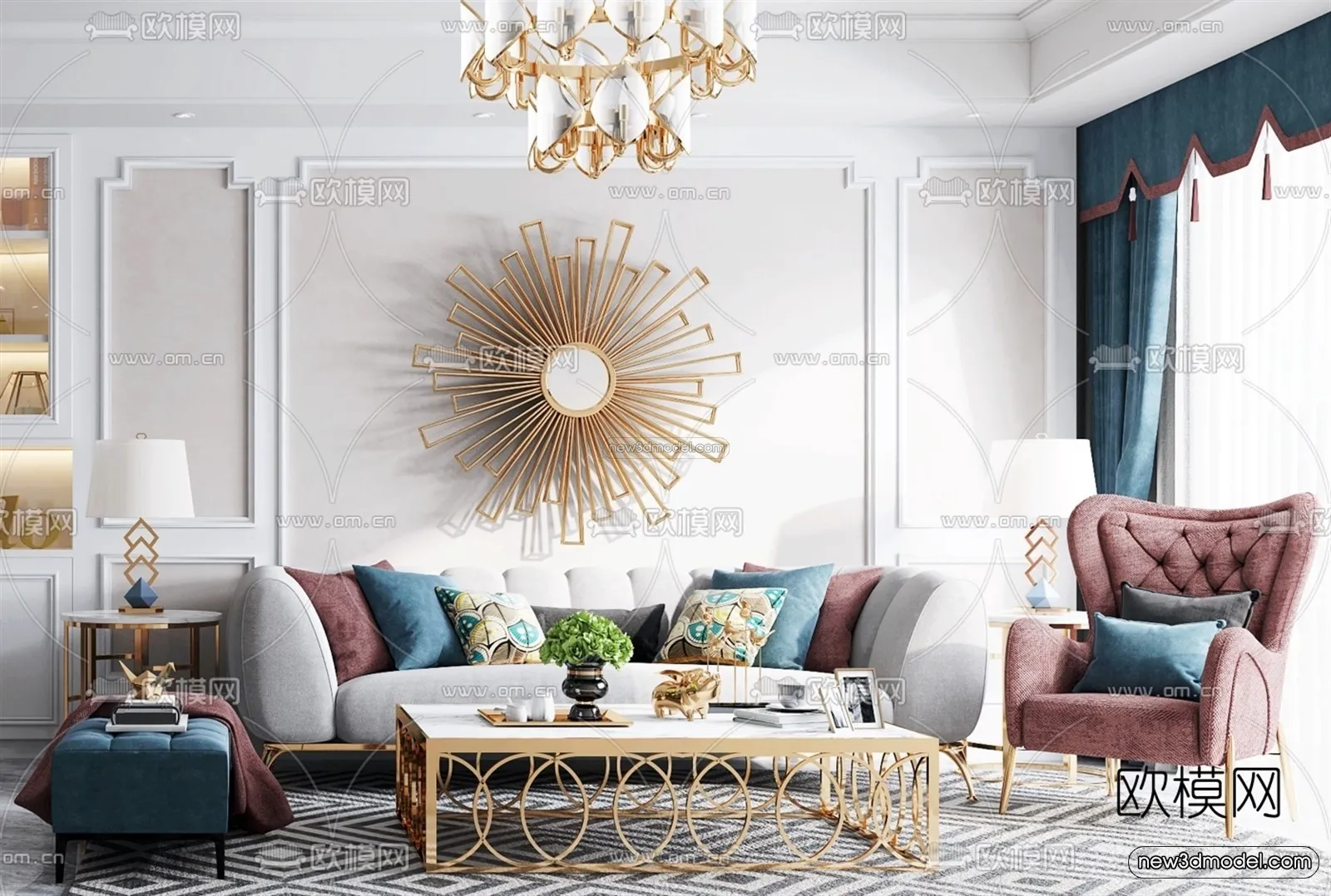 Europe Style Interior 3D Blocks – Living Room 3D Model – 042 – VRAY