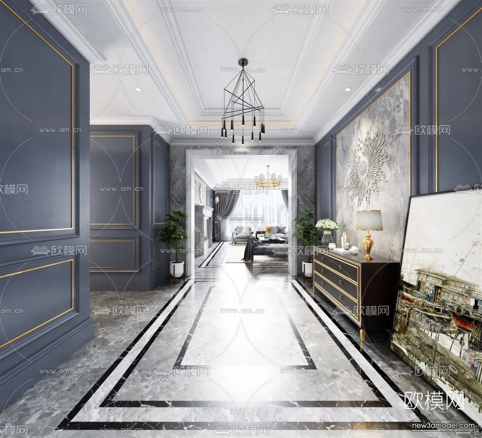 Europe Style Interior 3D Blocks – Living Room 3D Model – 045 – VRAY