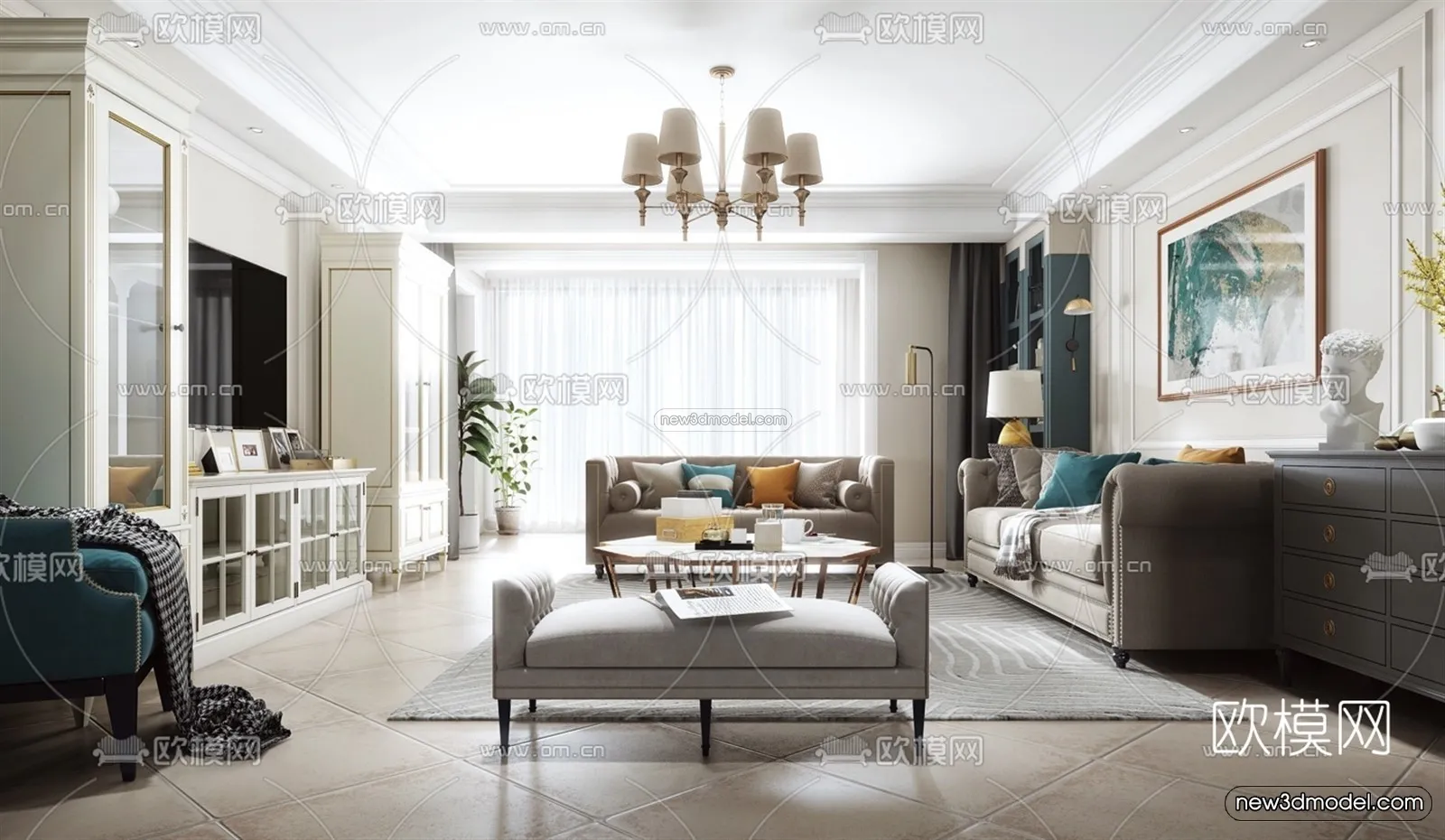 Europe Style Interior 3D Blocks – Living Room 3D Model – 049 – VRAY