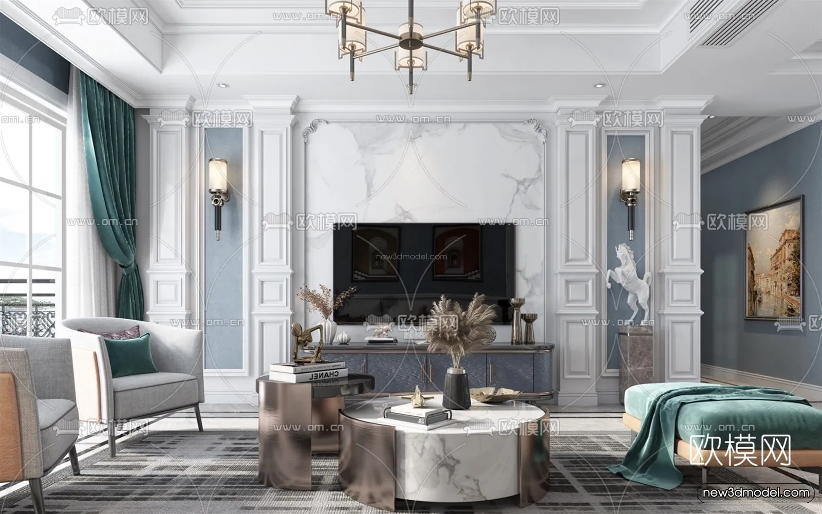 Europe Style Interior 3D Blocks – Living Room 3D Model – 055 – VRAY