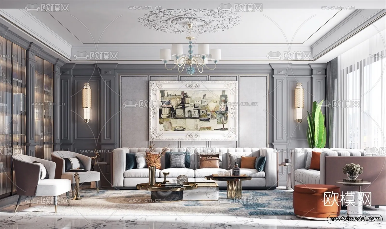 Europe Style Interior 3D Blocks – Living Room 3D Model – 063 – VRAY