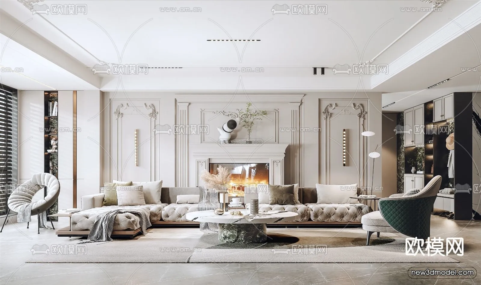 Europe Style Interior 3D Blocks – Living Room 3D Model – 068 – VRAY