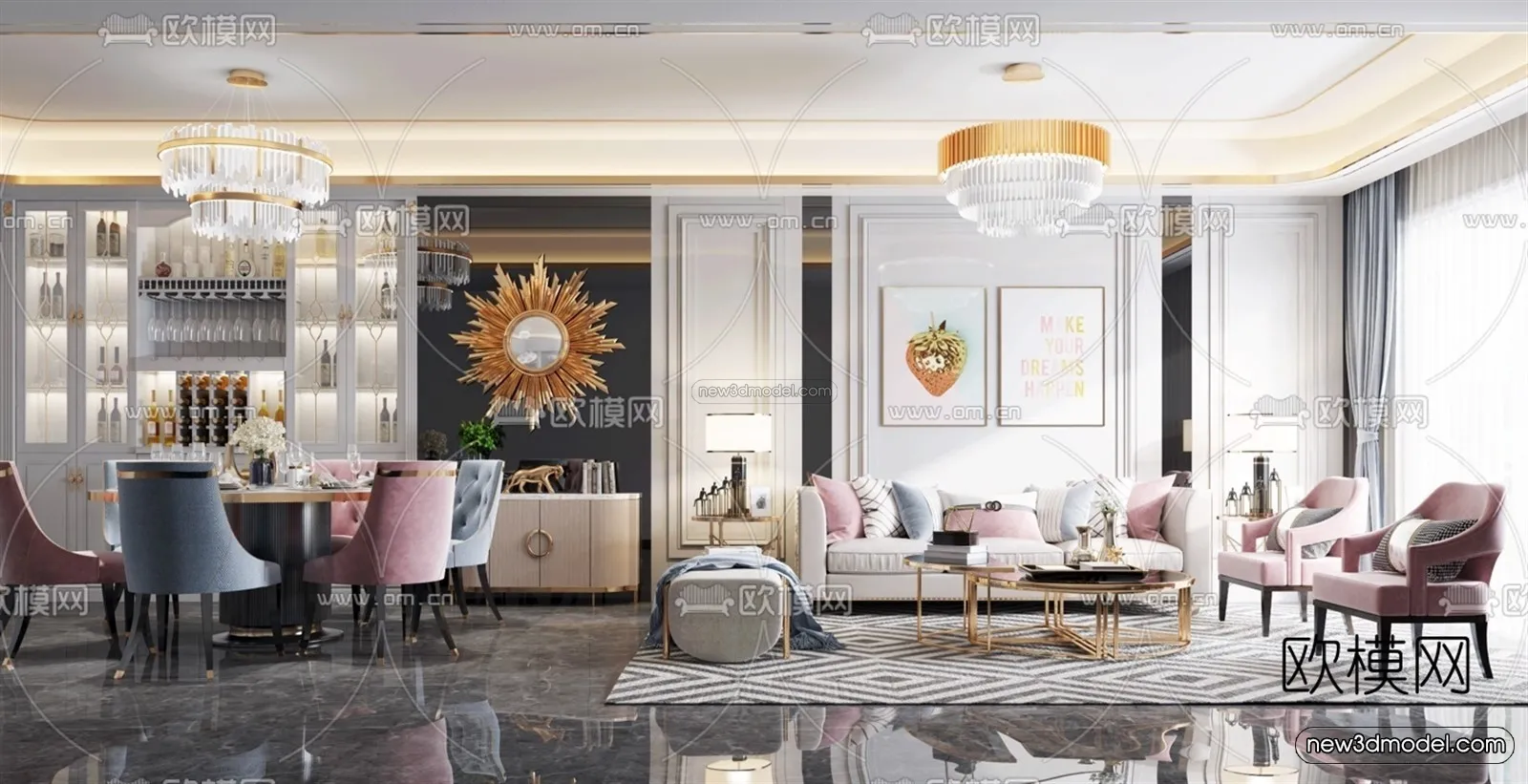 Europe Style Interior 3D Blocks – Living Room 3D Model – 069 – VRAY