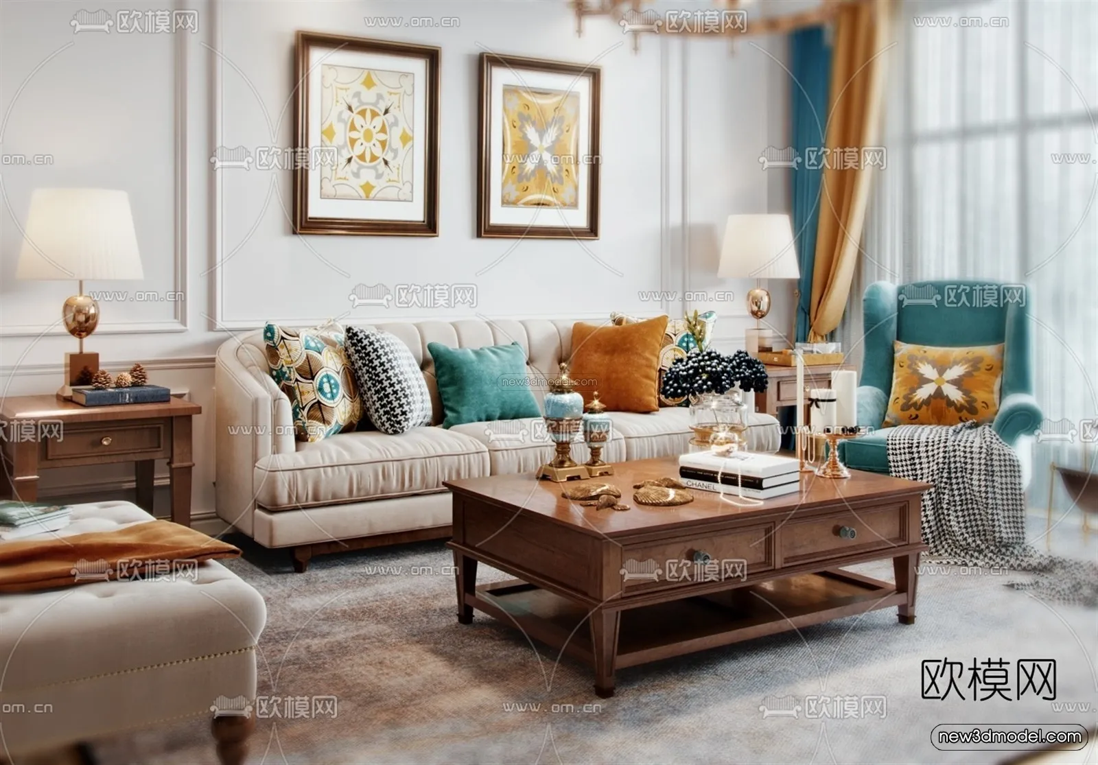 Europe Style Interior 3D Blocks – Living Room 3D Model – 072 – VRAY