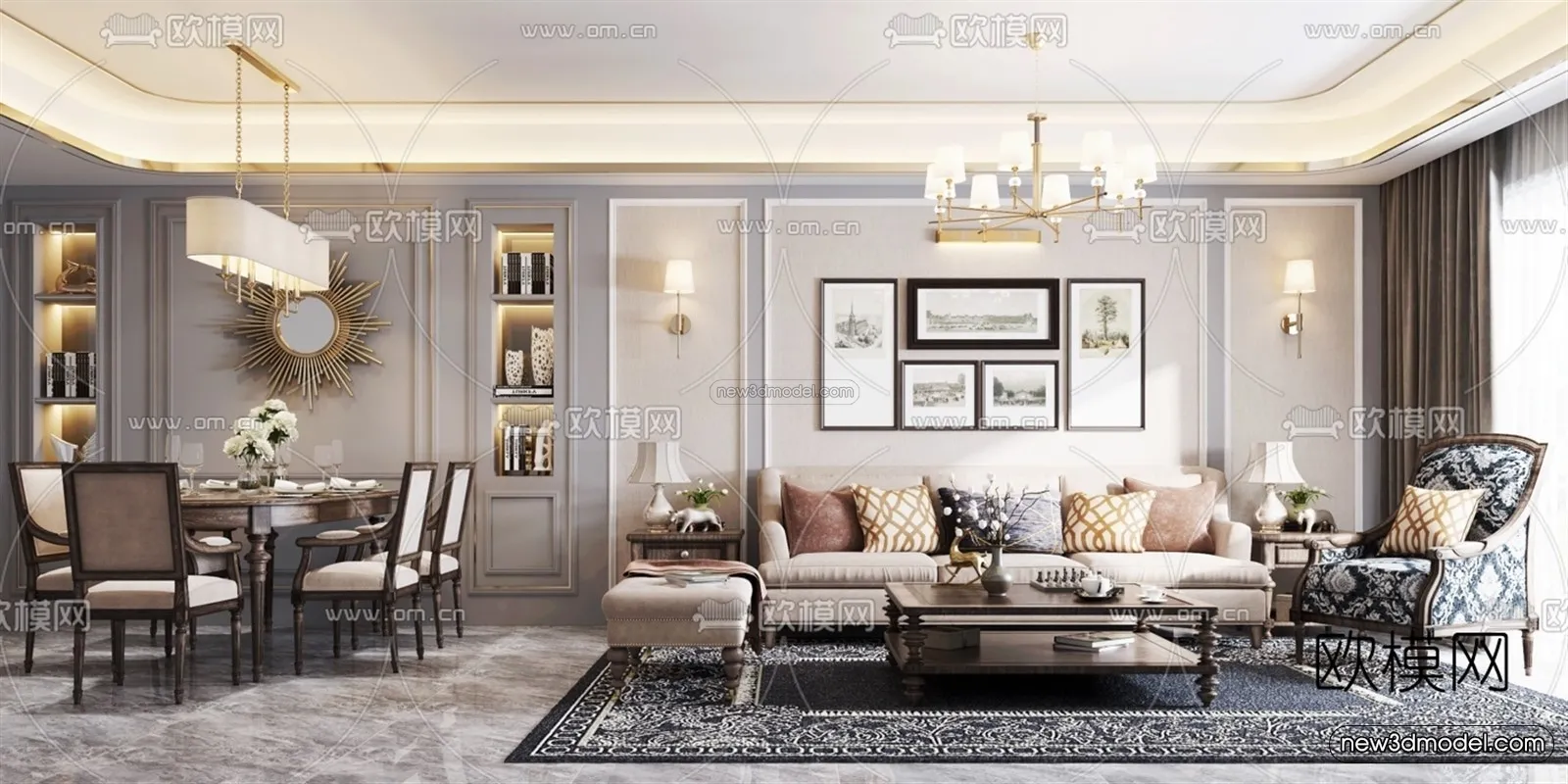 Europe Style Interior 3D Blocks – Living Room 3D Model – 073 – VRAY