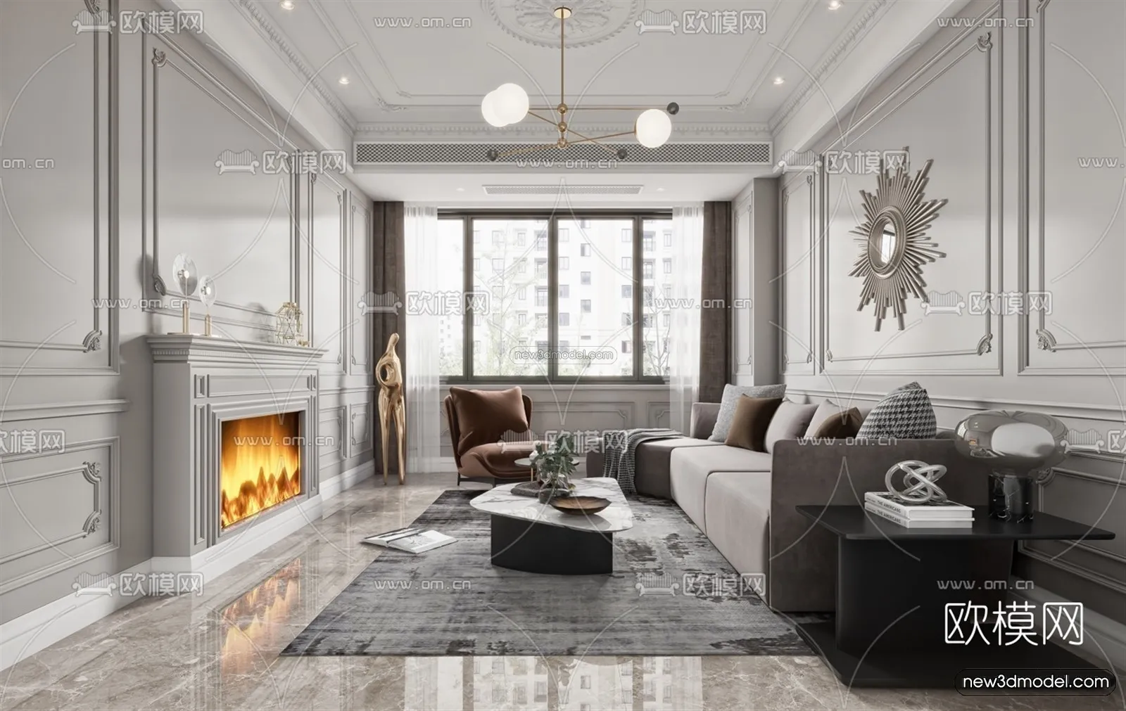 Europe Style Interior 3D Blocks – Living Room 3D Model – 074 – VRAY