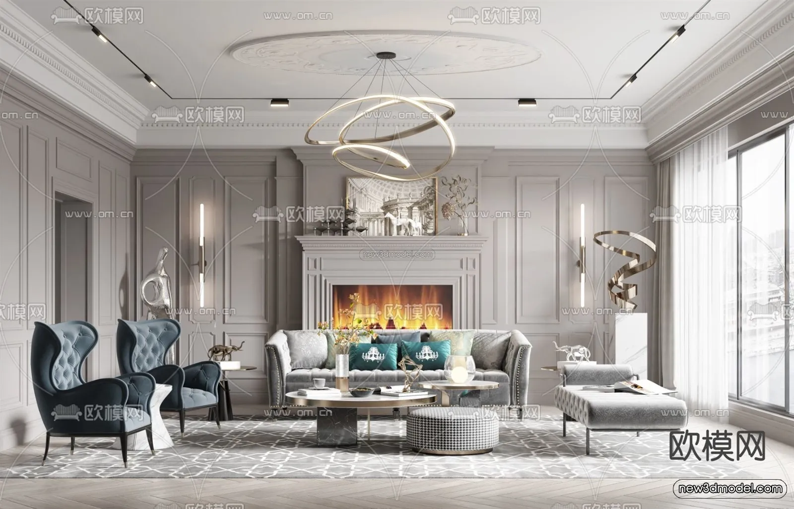 Europe Style Interior 3D Blocks – Living Room 3D Model – 076 – VRAY