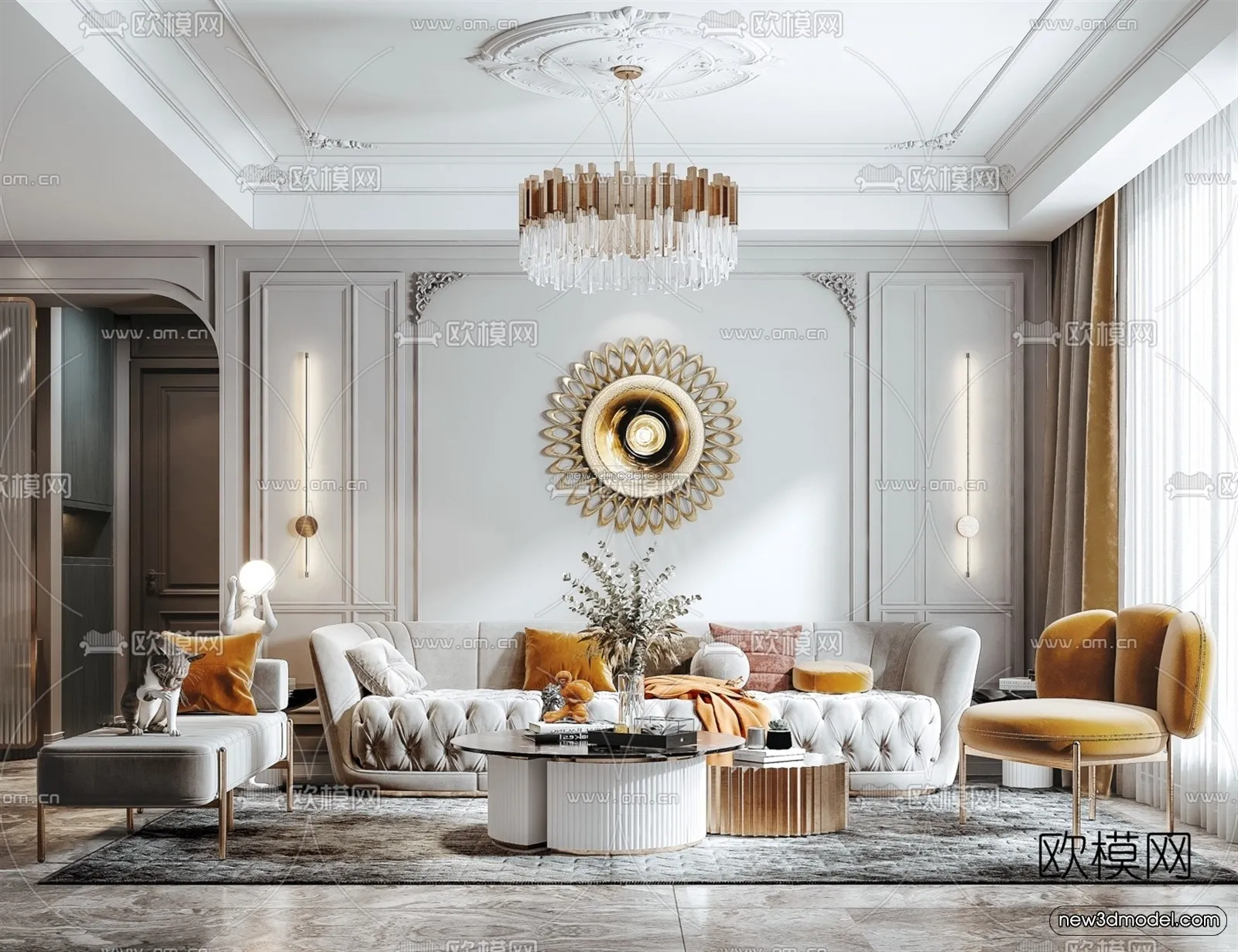 Europe Style Interior 3D Blocks – Living Room 3D Model – 077 – VRAY