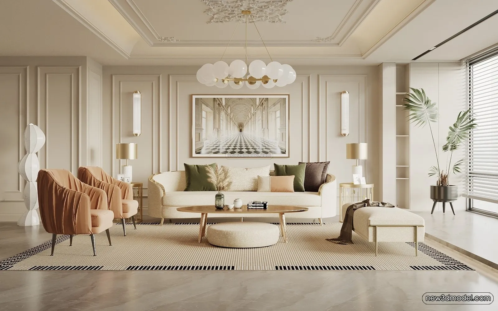 Europe Style Interior 3D Blocks – Living Room 3D Model – 079 – VRAY