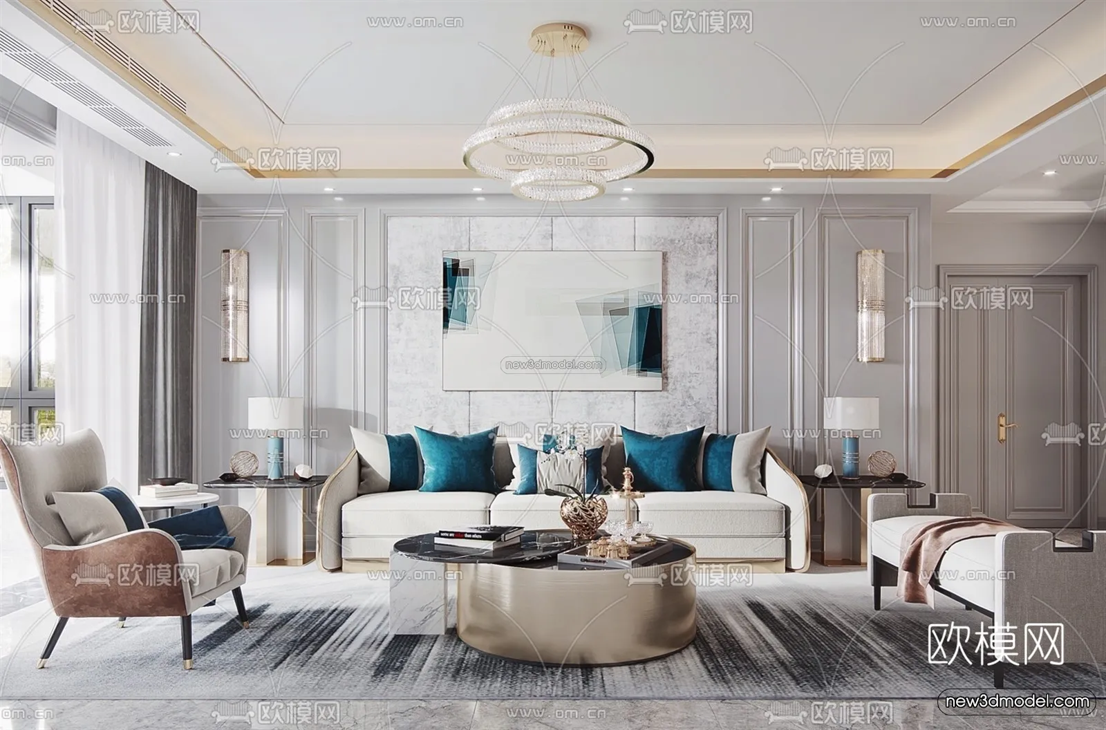 Europe Style Interior 3D Blocks – Living Room 3D Model – 080 – VRAY