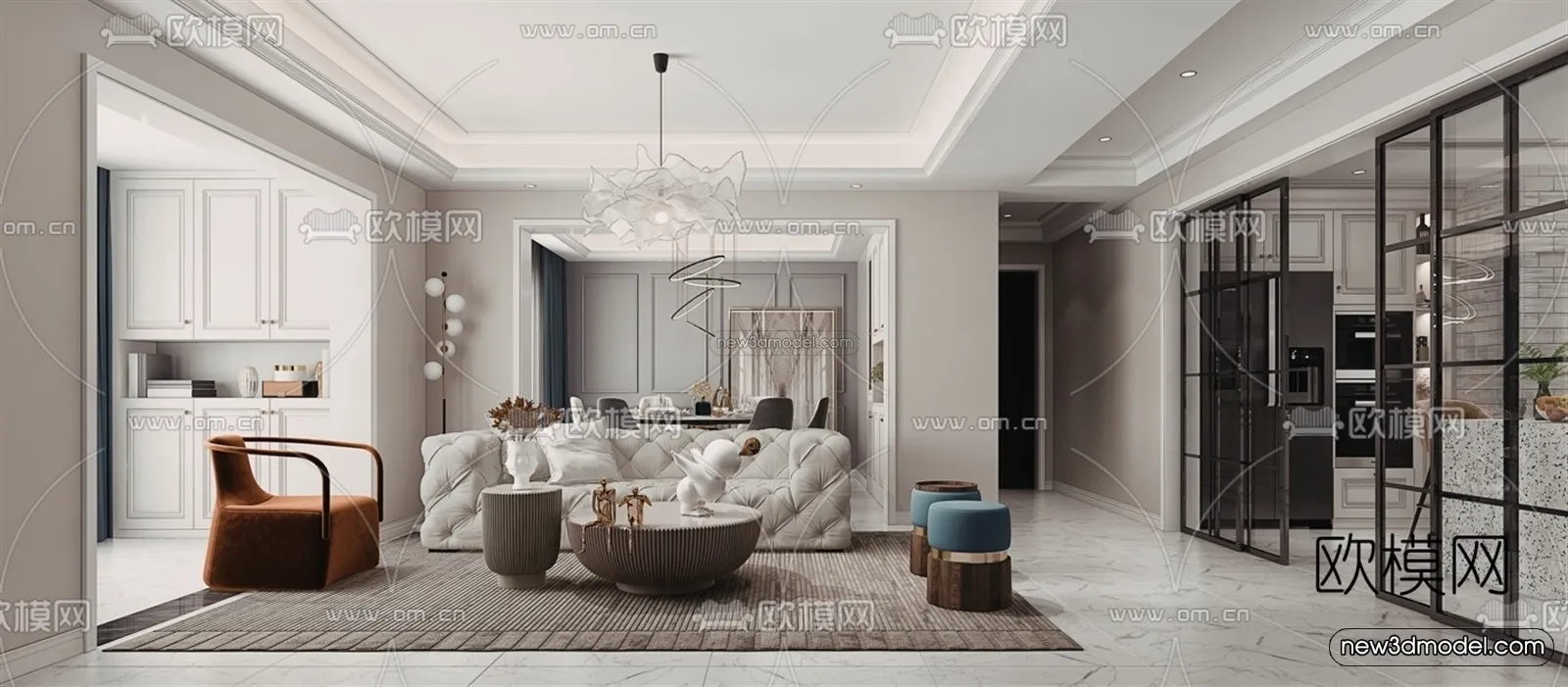 Europe Style Interior 3D Blocks – Living Room 3D Model – 081 – VRAY