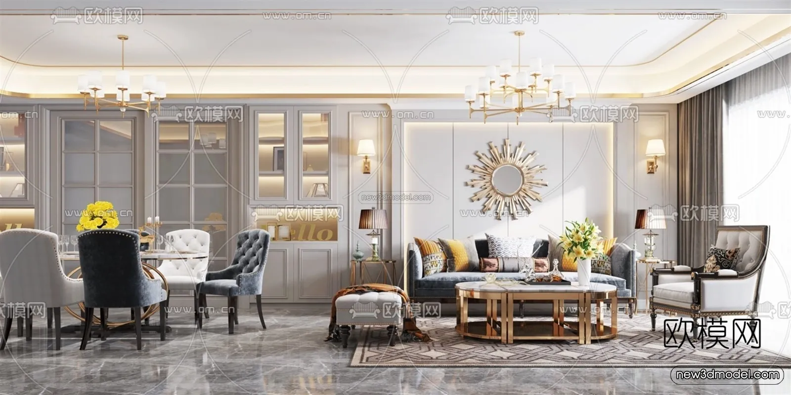 Europe Style Interior 3D Blocks – Living Room 3D Model – 082 – VRAY