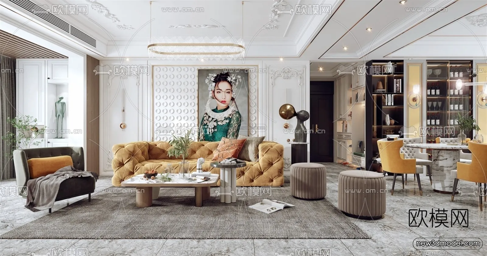 Europe Style Interior 3D Blocks – Living Room 3D Model – 083 – VRAY