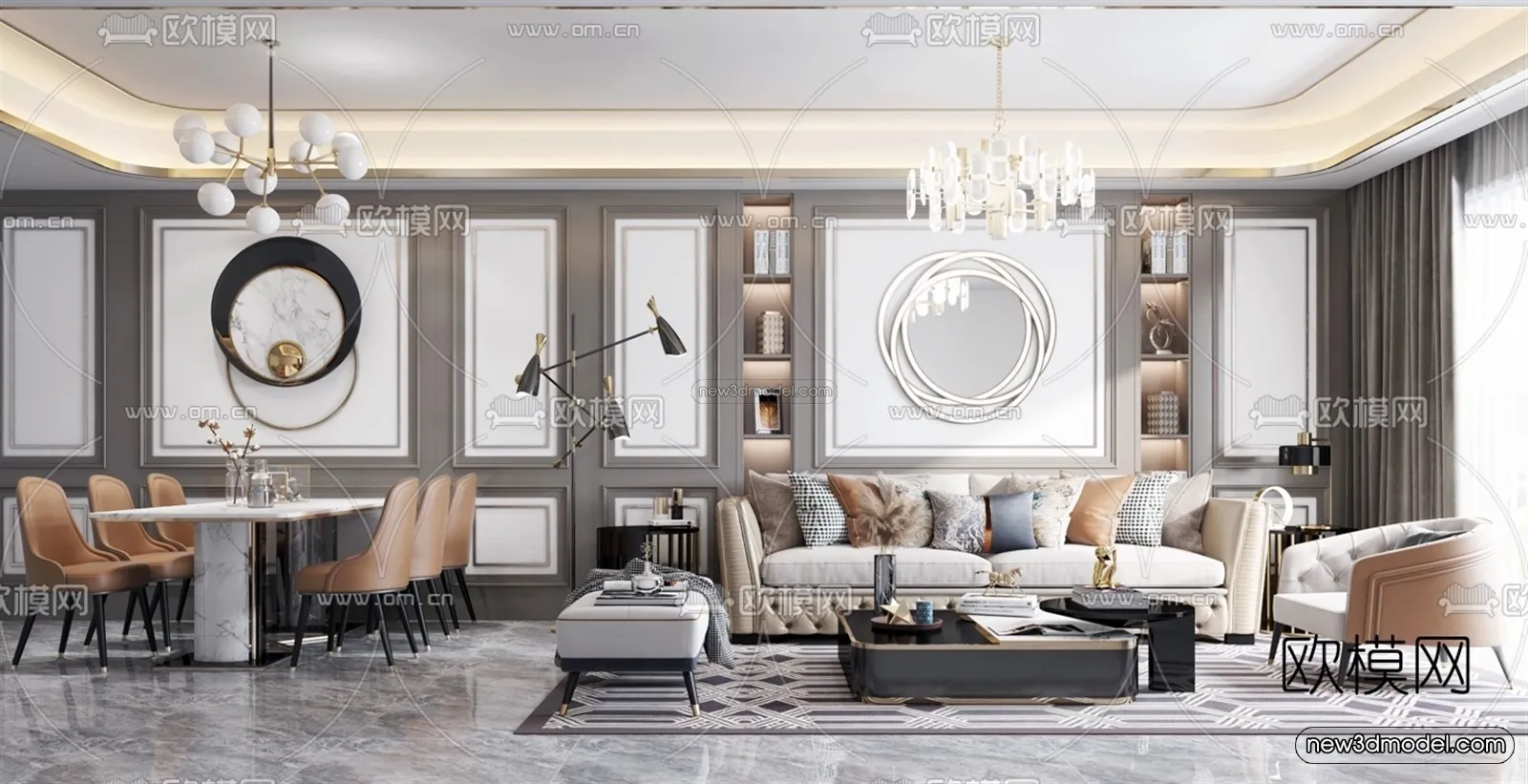 Europe Style Interior 3D Blocks – Living Room 3D Model – 084 – VRAY