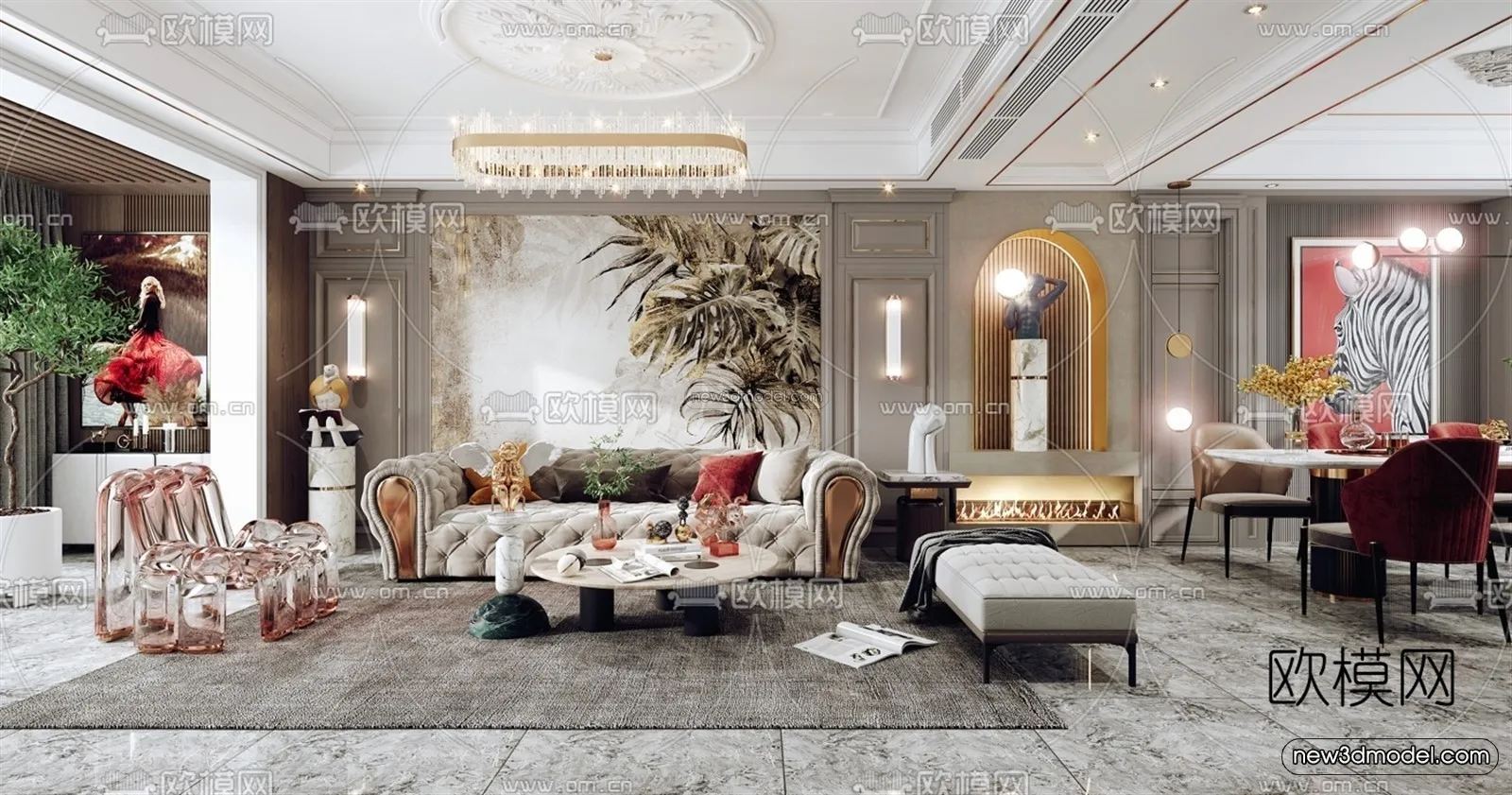 Europe Style Interior 3D Blocks – Living Room 3D Model – 085 – VRAY