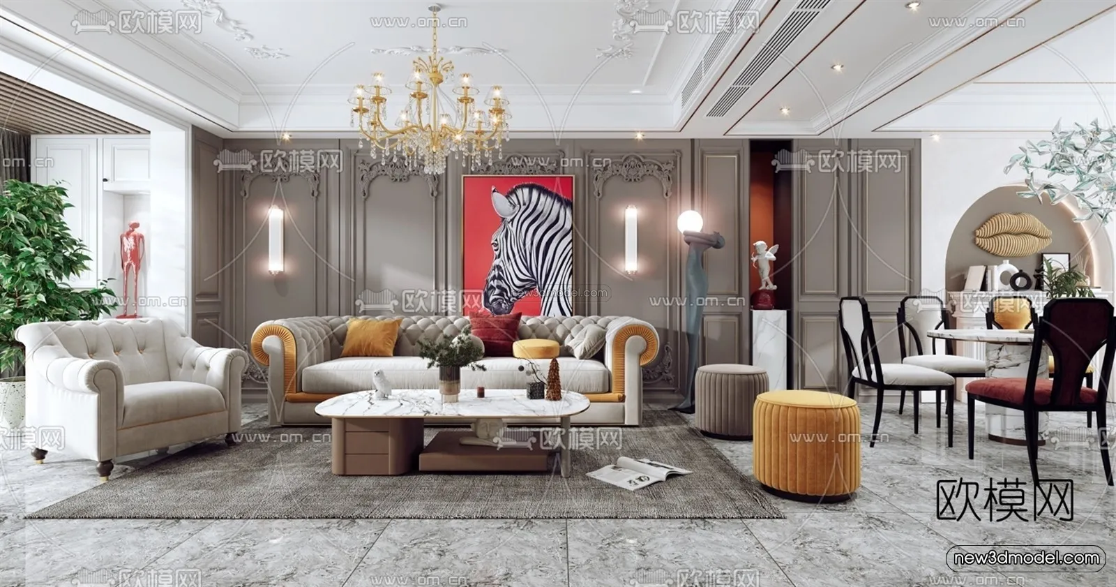 Europe Style Interior 3D Blocks – Living Room 3D Model – 086 – VRAY