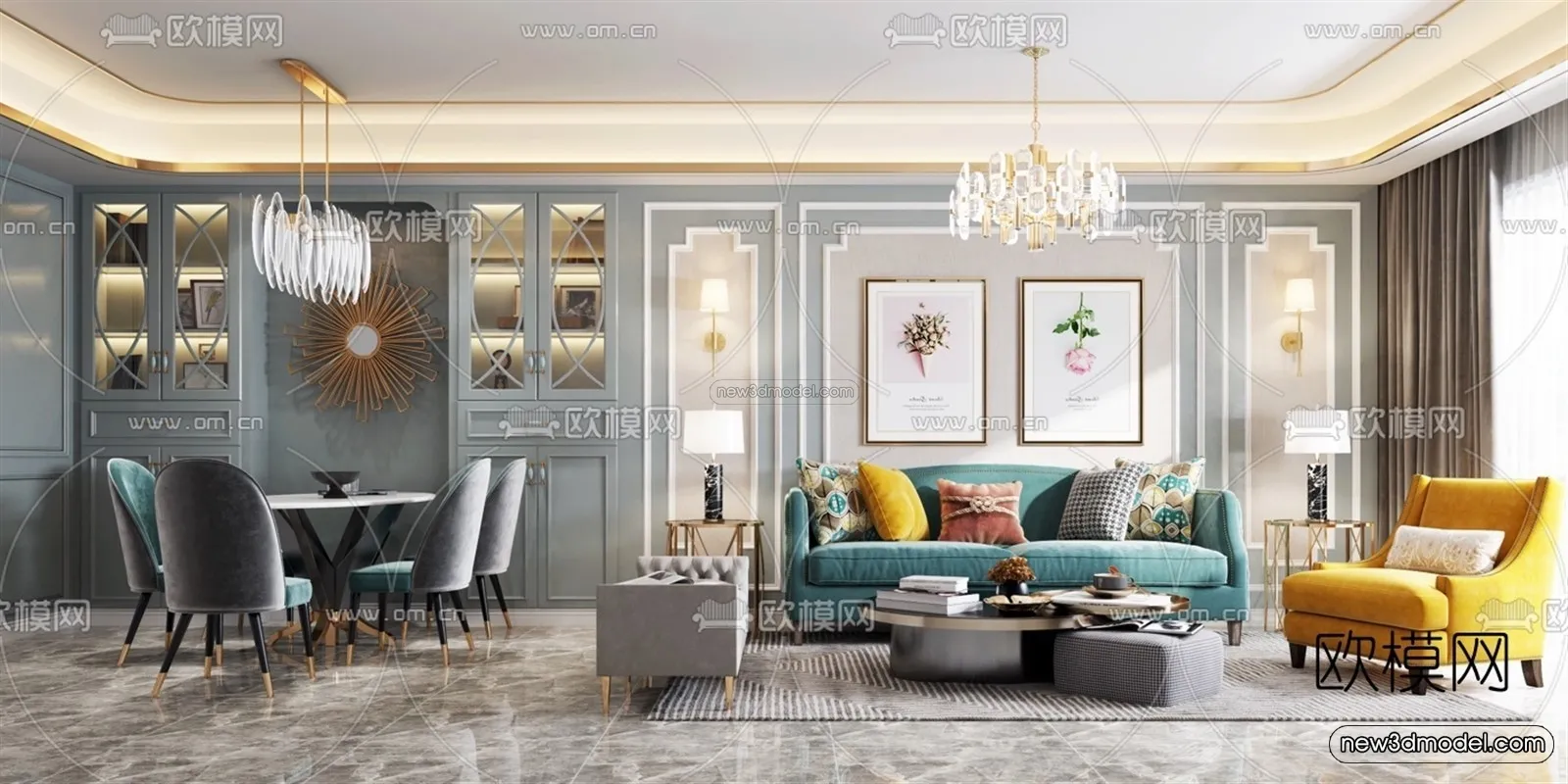 Europe Style Interior 3D Blocks – Living Room 3D Model – 087 – VRAY