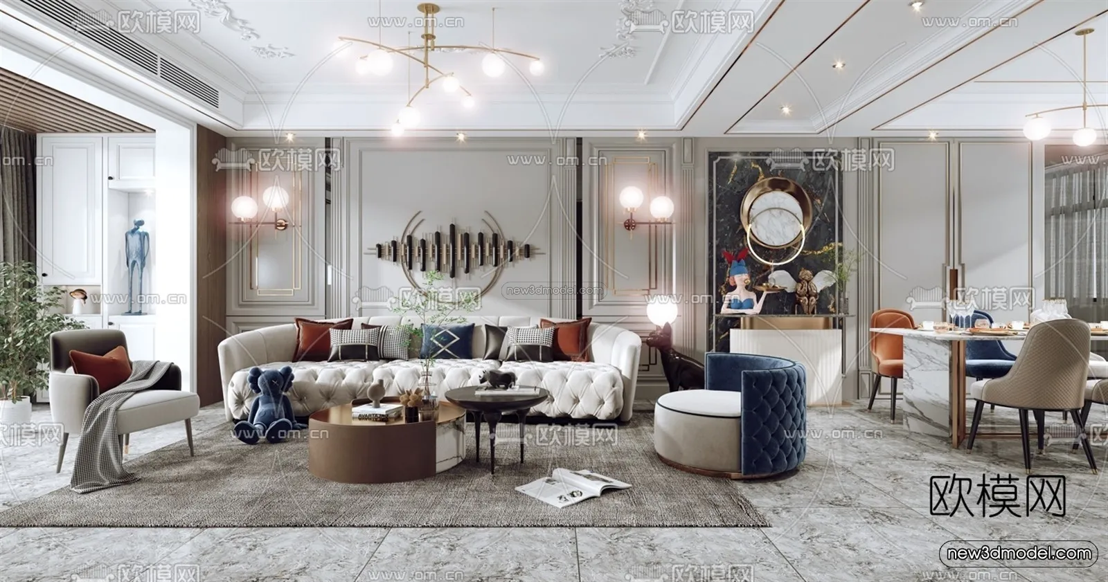 Europe Style Interior 3D Blocks – Living Room 3D Model – 088 – VRAY