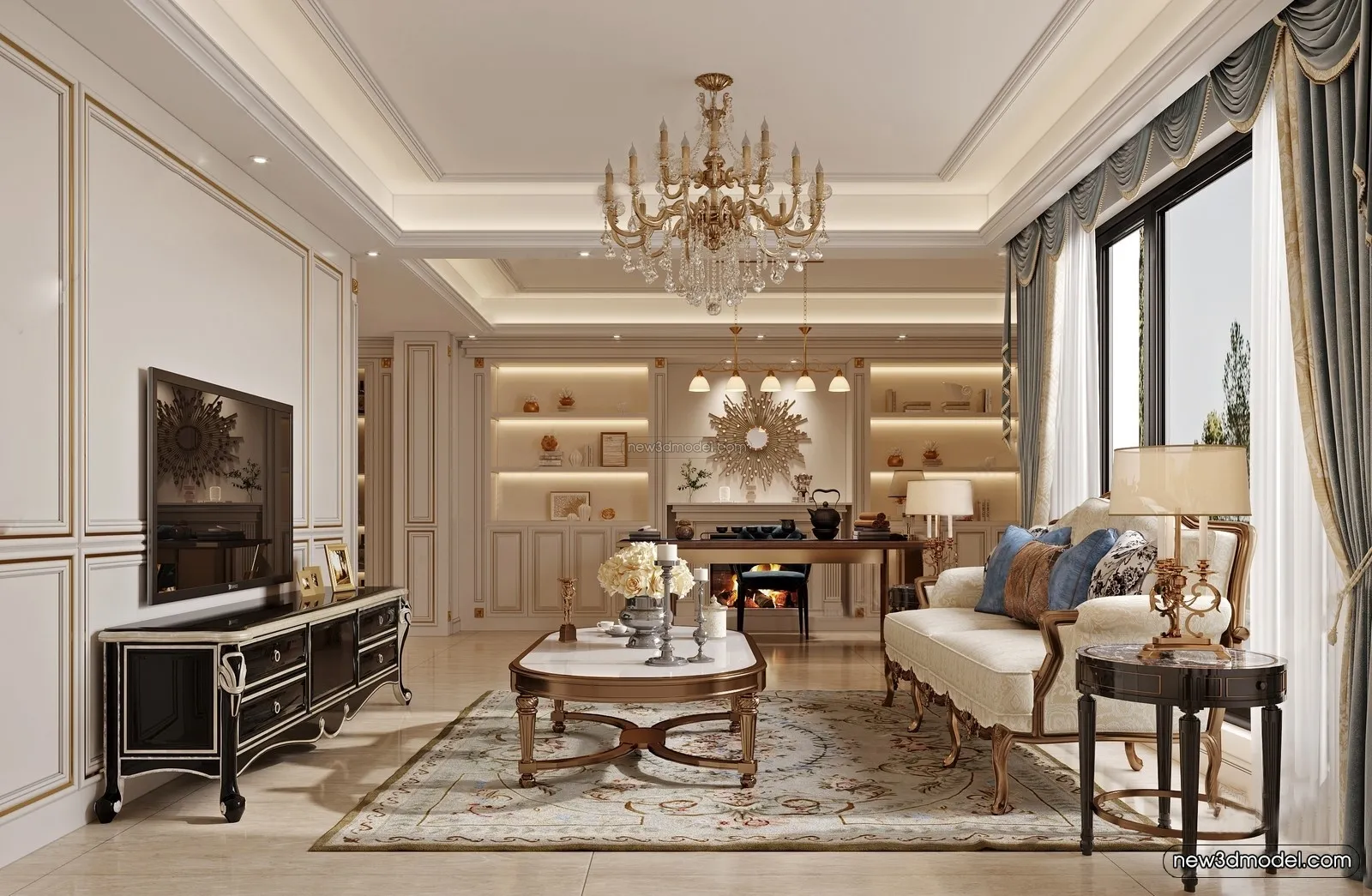 Europe Style Interior 3D Blocks – Living Room 3D Model – 090 – VRAY