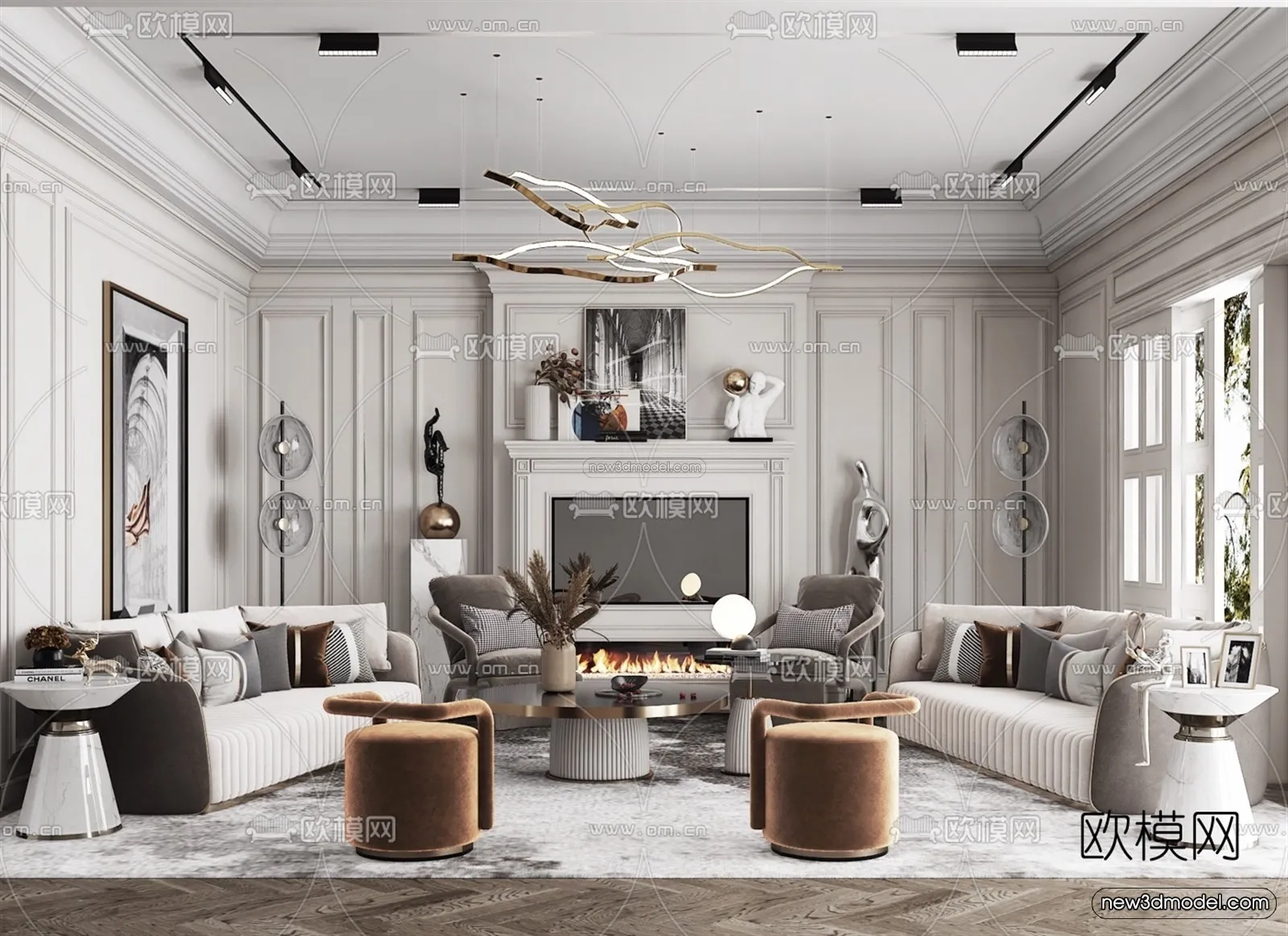 Europe Style Interior 3D Blocks – Living Room 3D Model – 091 – VRAY