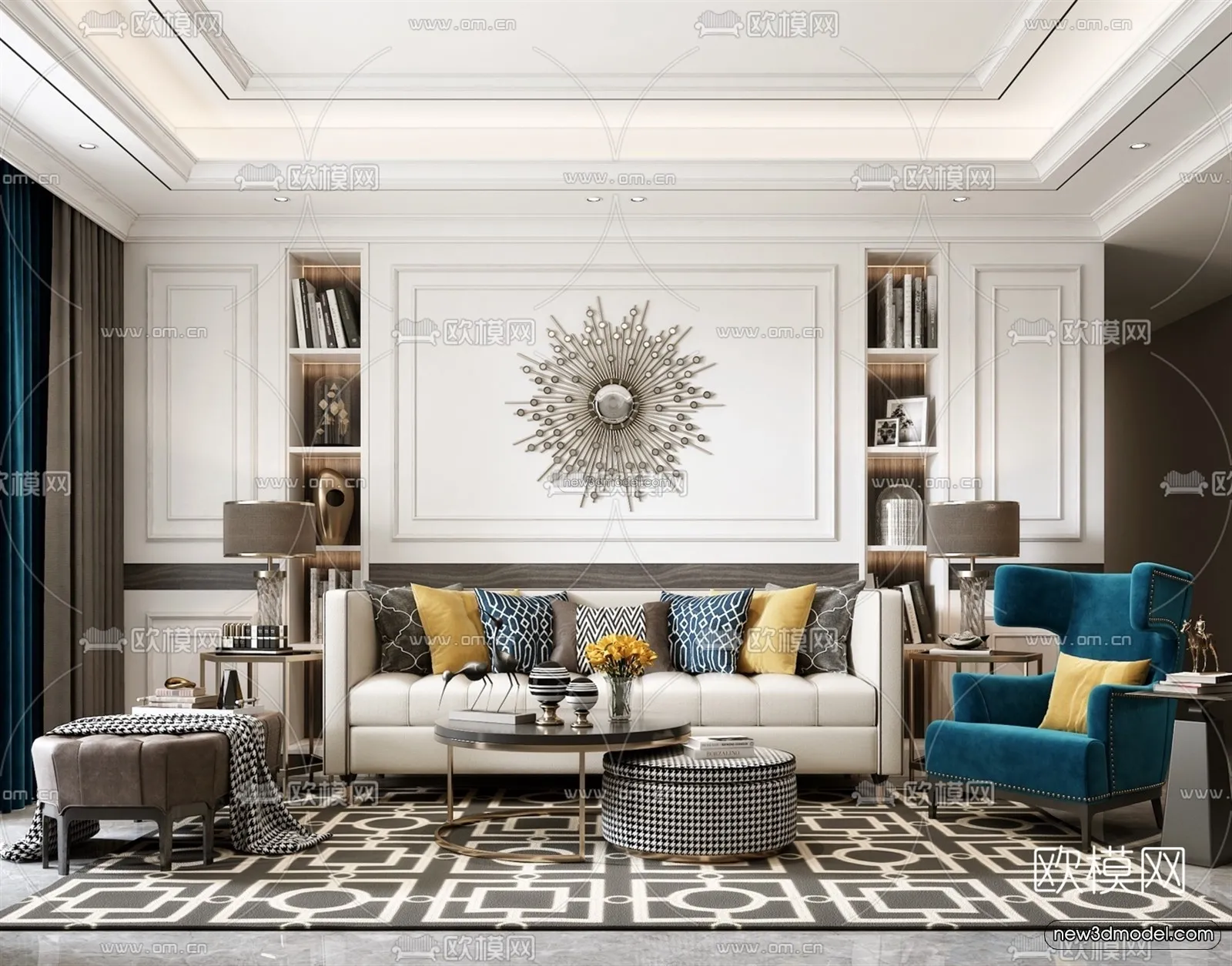 Europe Style Interior 3D Blocks – Living Room 3D Model – 092 – VRAY