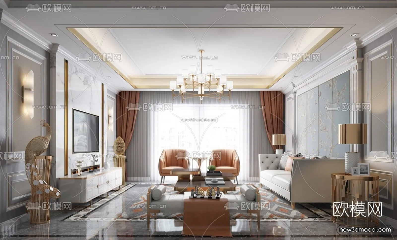 Europe Style Interior 3D Blocks – Living Room 3D Model – 094 – VRAY