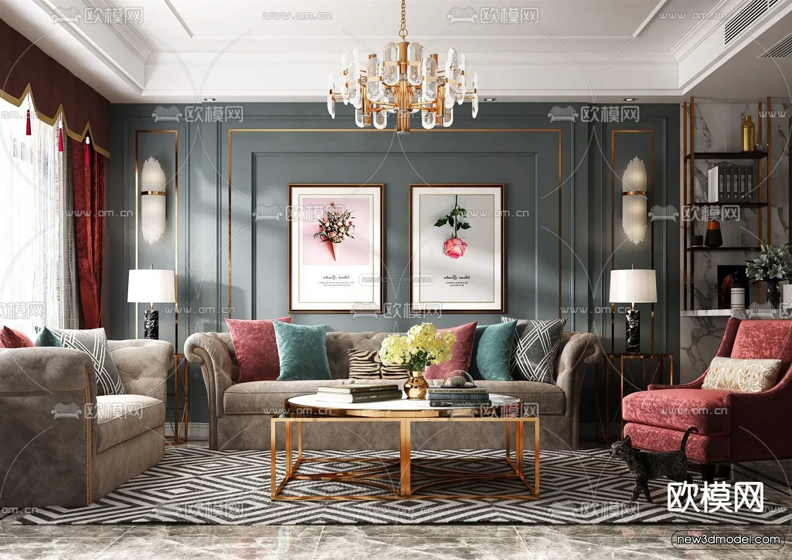 Europe Style Interior 3D Blocks – Living Room 3D Model – 095 – VRAY