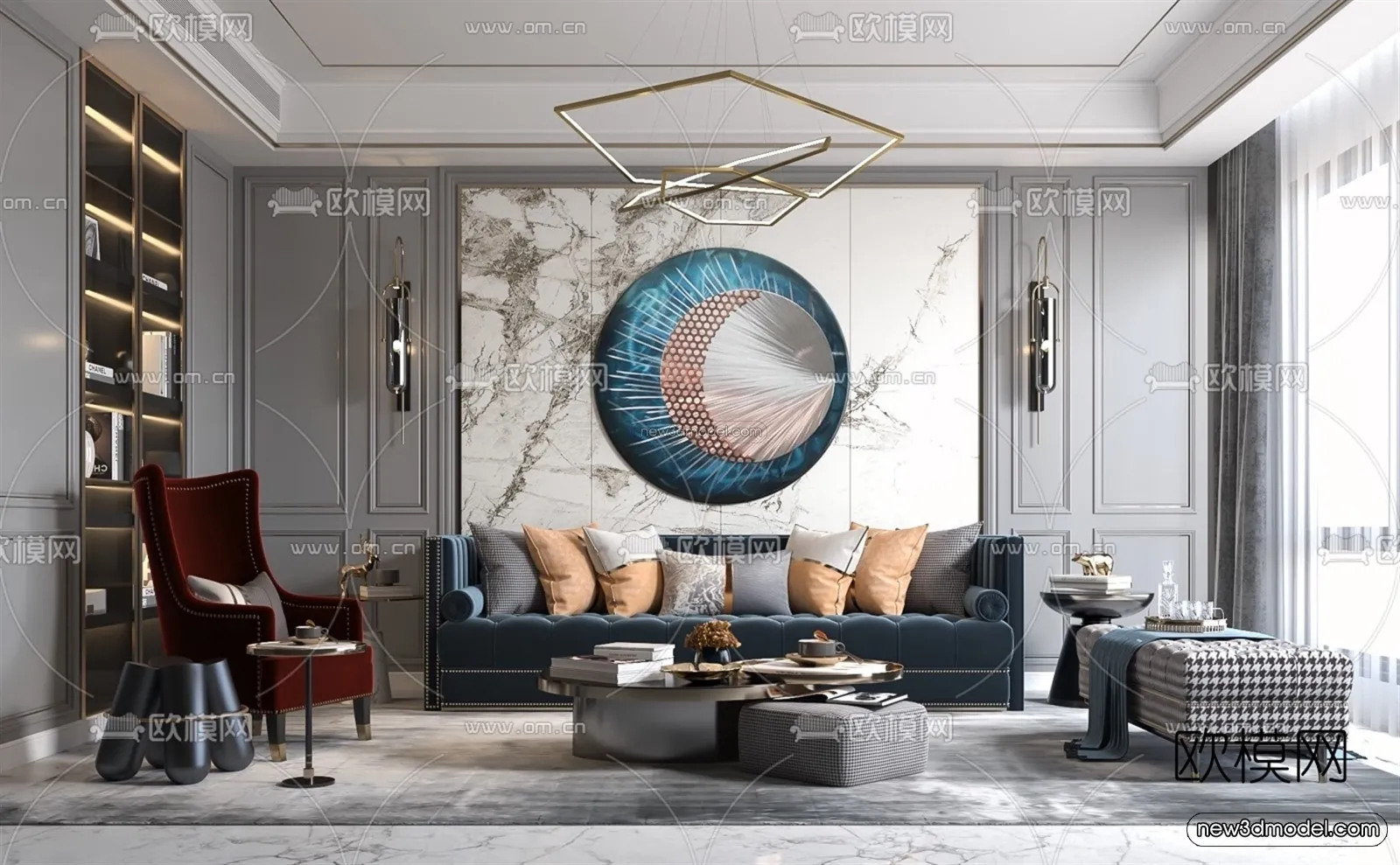 Europe Style Interior 3D Blocks – Living Room 3D Model – 096 – VRAY