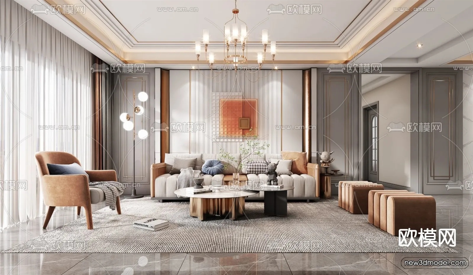 Europe Style Interior 3D Blocks – Living Room 3D Model – 098 – VRAY