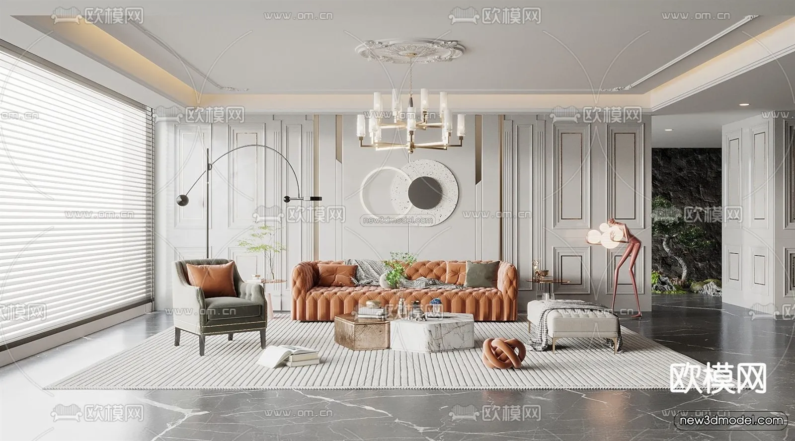 Europe Style Interior 3D Blocks – Living Room 3D Model – 104 – VRAY
