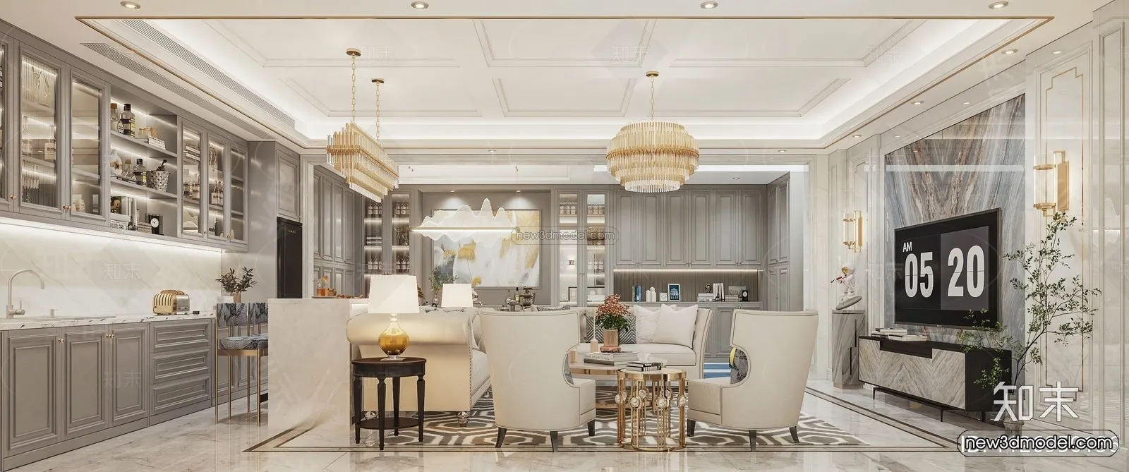 Europe Style Interior 3D Blocks – Living Room 3D Model – 107 – VRAY