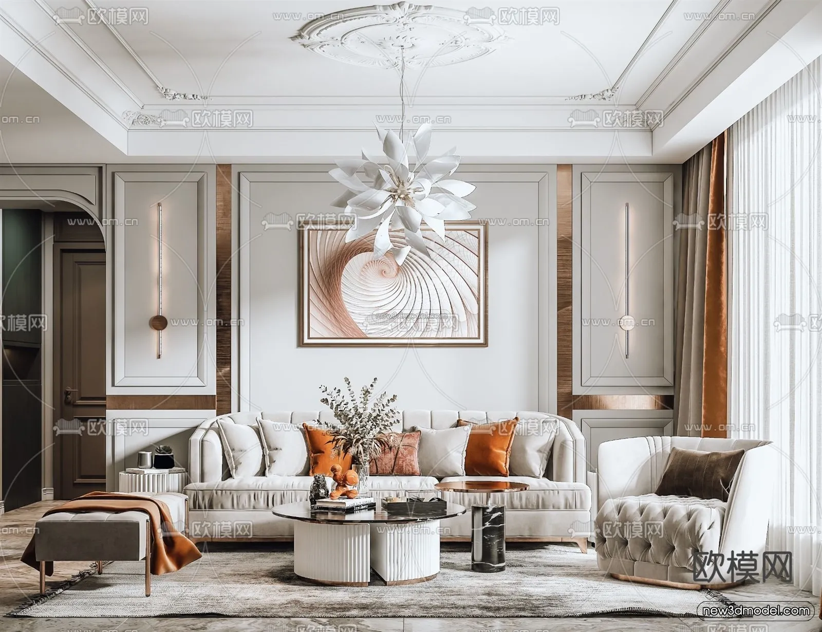 Europe Style Interior 3D Blocks – Living Room 3D Model – 108 – VRAY