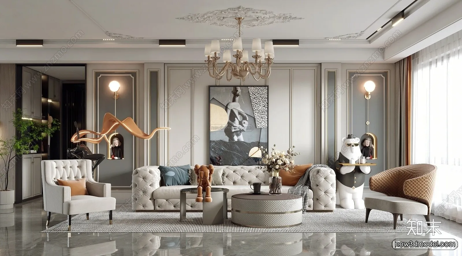 Europe Style Interior 3D Blocks – Living Room 3D Model – 109 – VRAY