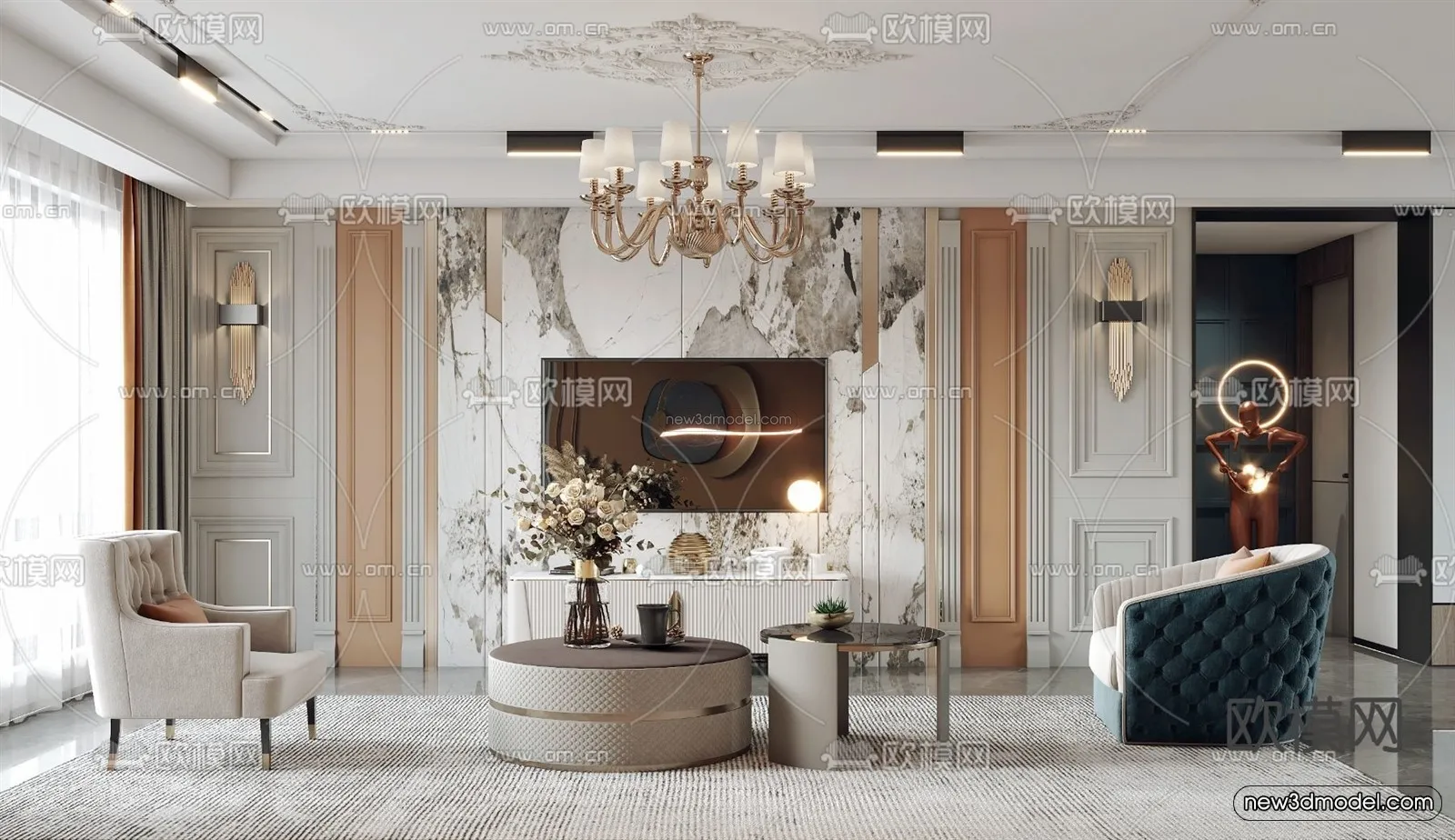 Europe Style Interior 3D Blocks – Living Room 3D Model – 111 – VRAY