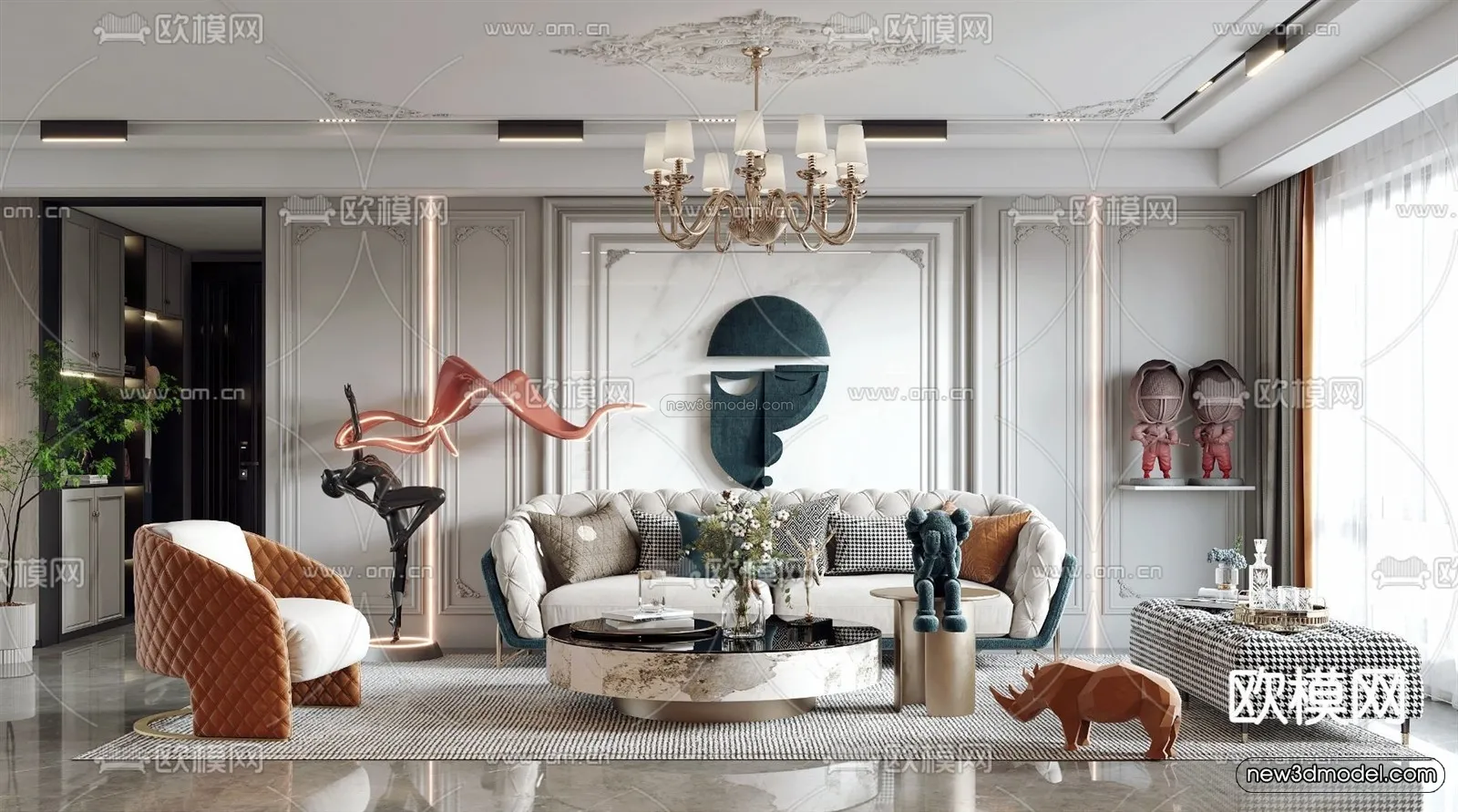 Europe Style Interior 3D Blocks – Living Room 3D Model – 112 – VRAY