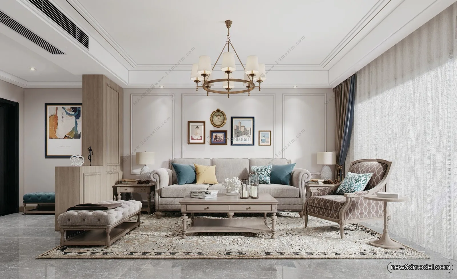 Europe Style Interior 3D Blocks – Living Room 3D Model – 122 – VRAY