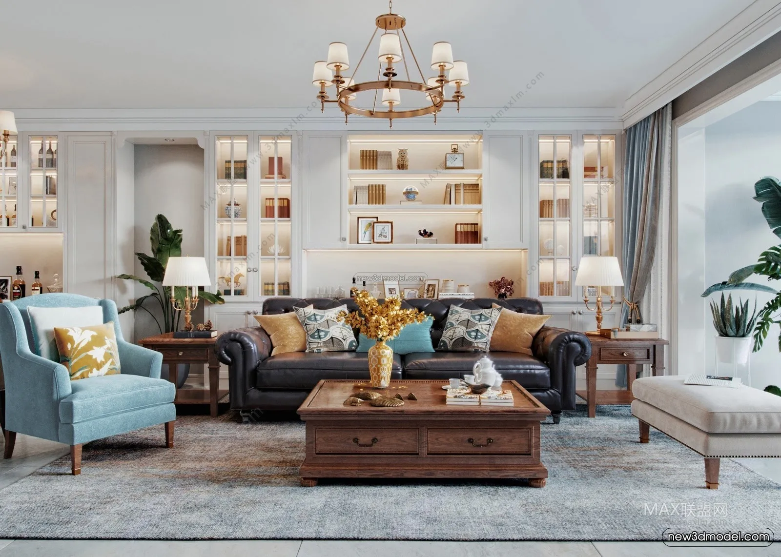 Europe Style Interior 3D Blocks – Living Room 3D Model – 124 – VRAY