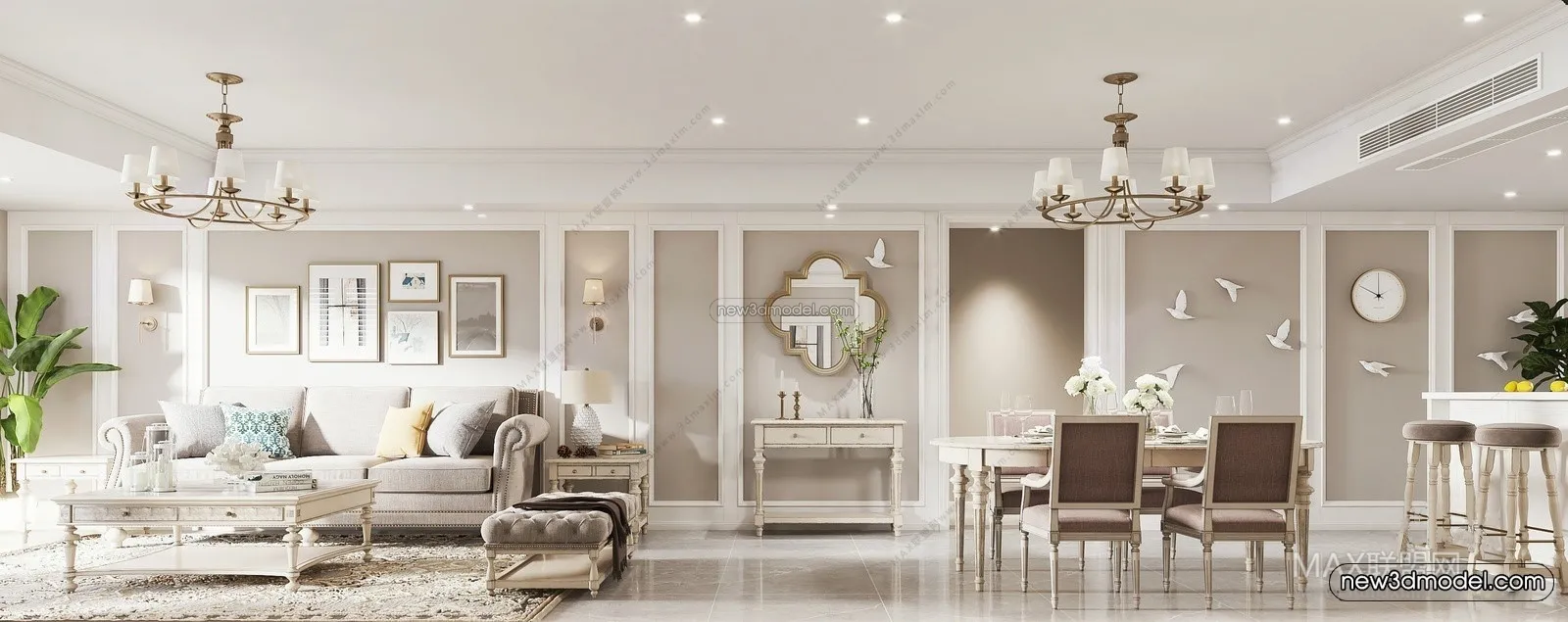 Europe Style Interior 3D Blocks – Living Room 3D Model – 125 – VRAY