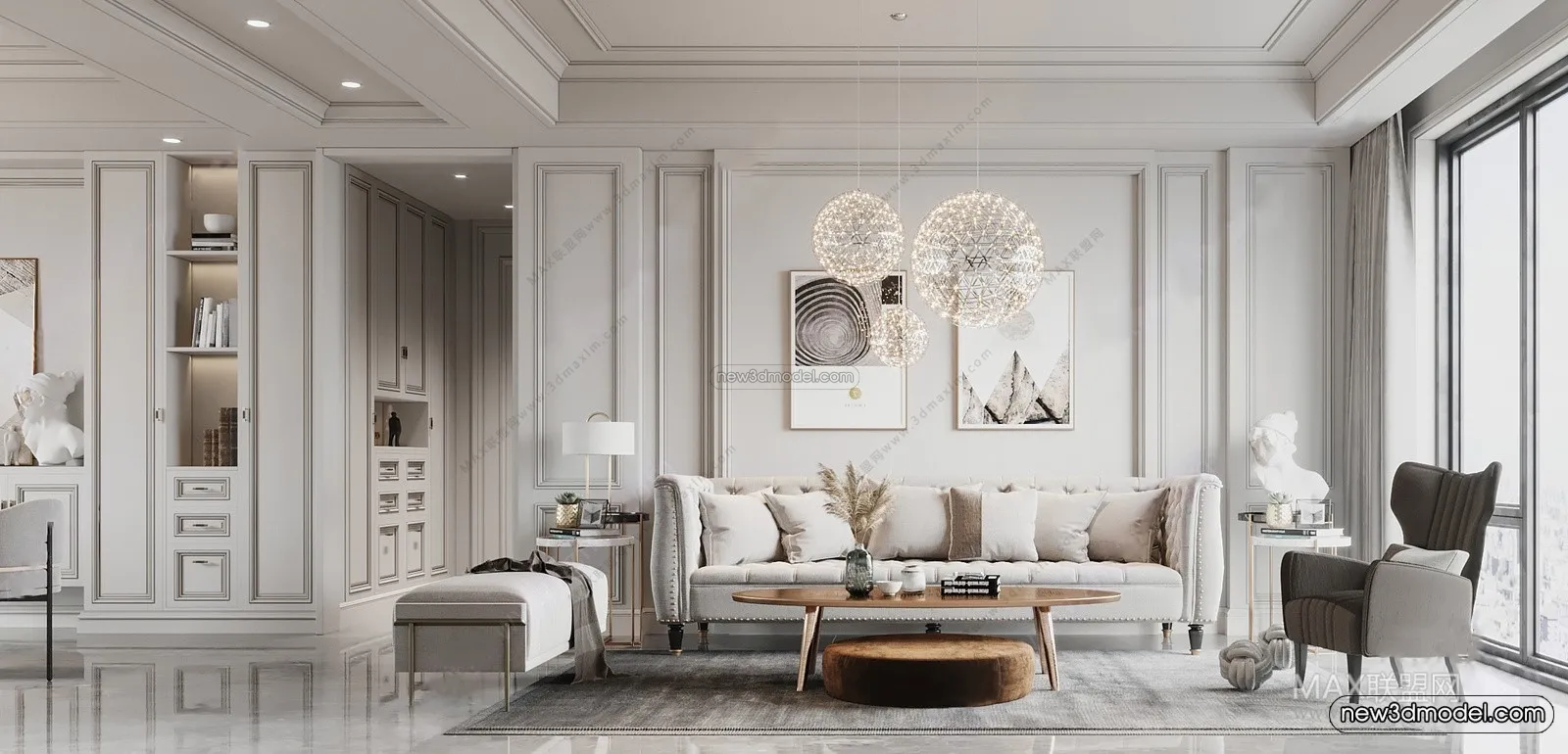 Europe Style Interior 3D Blocks – Living Room 3D Model – 127 – VRAY