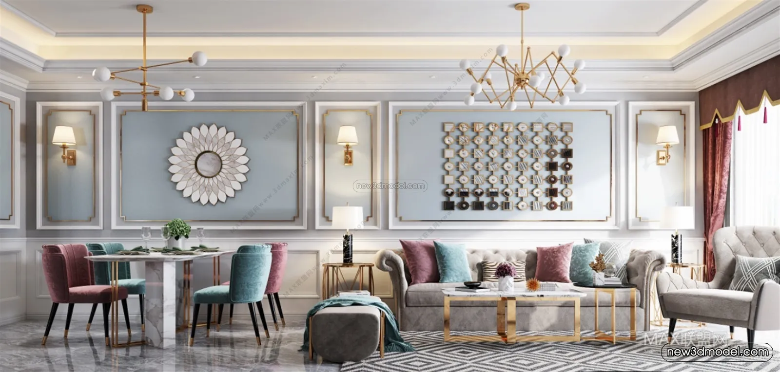 Europe Style Interior 3D Blocks – Living Room 3D Model – 128 – VRAY