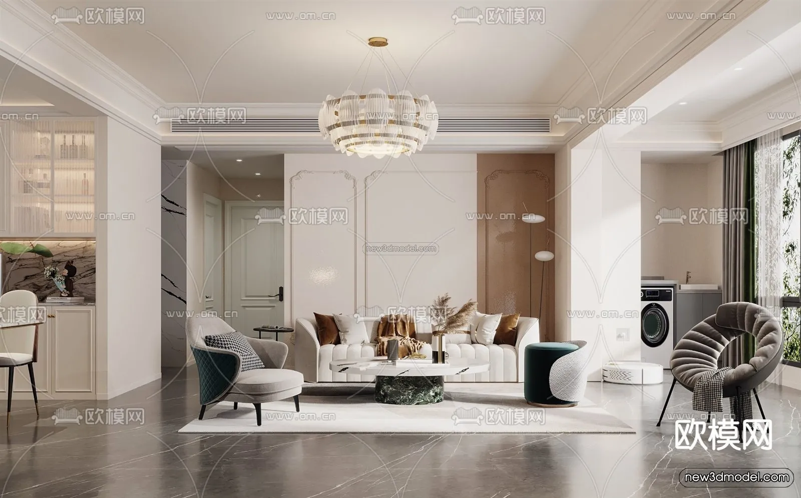 Europe Style Interior 3D Blocks – Living Room 3D Model – 130 – VRAY