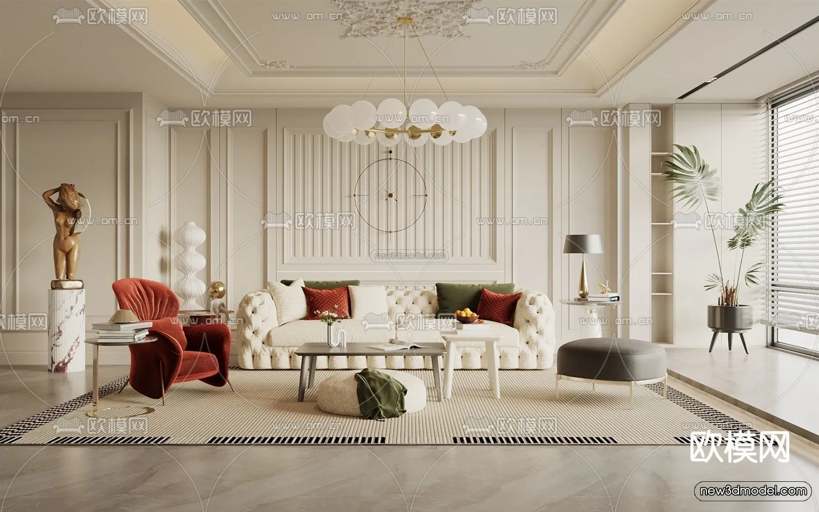 Europe Style Interior 3D Blocks – Living Room 3D Model – 131 – VRAY