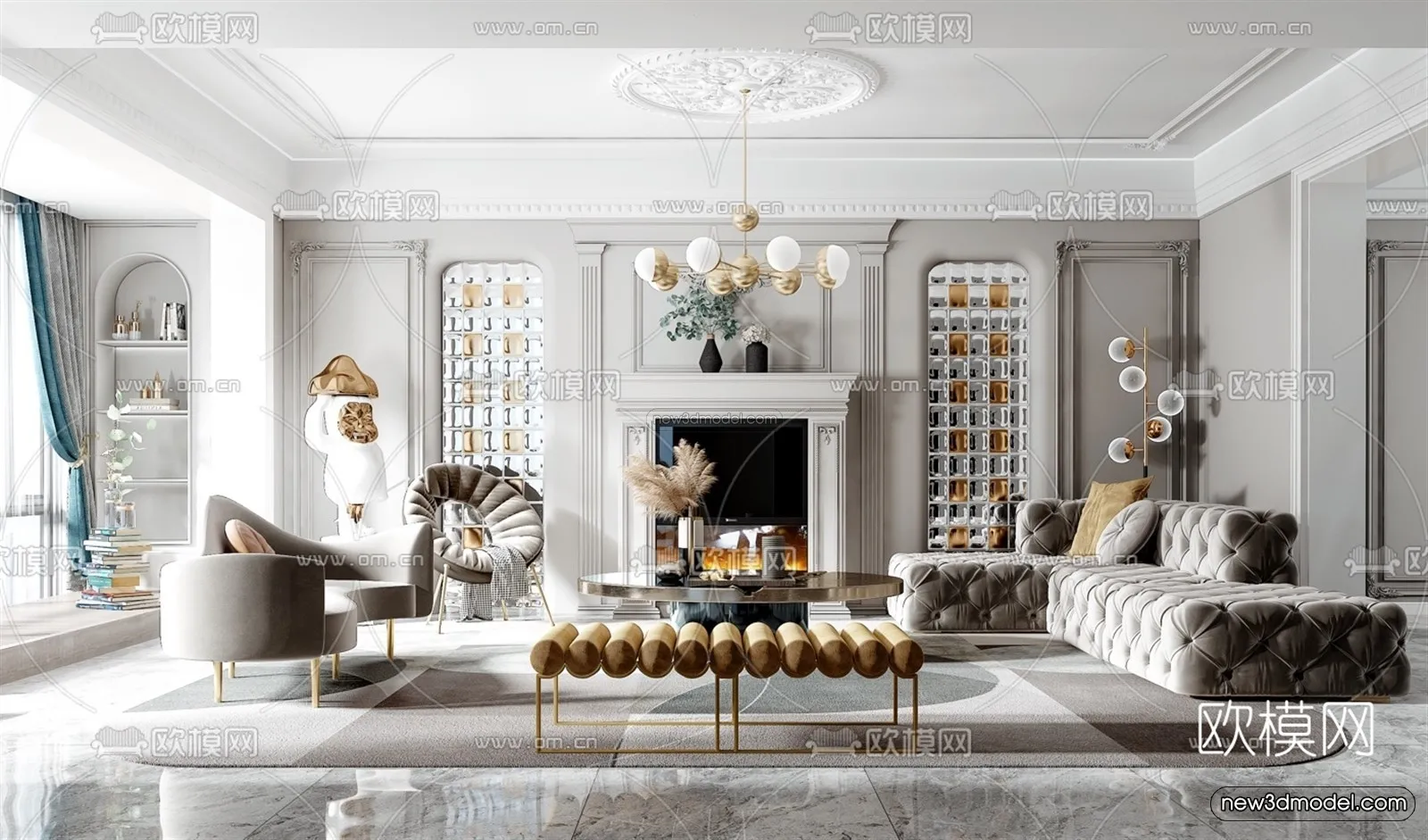 Europe Style Interior 3D Blocks – Living Room 3D Model – 133 – VRAY