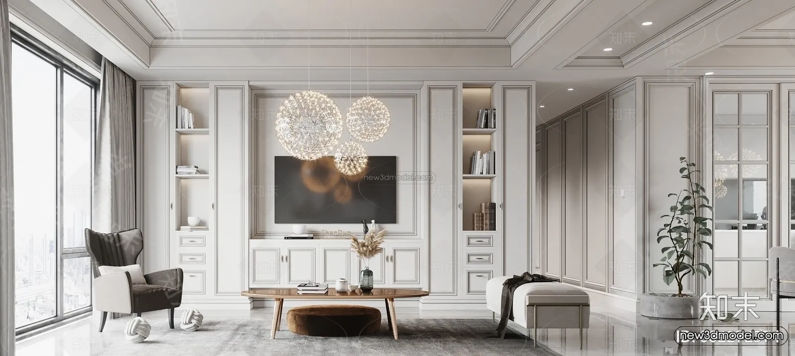 Europe Style Interior 3D Blocks – Living Room 3D Model – 134 – VRAY