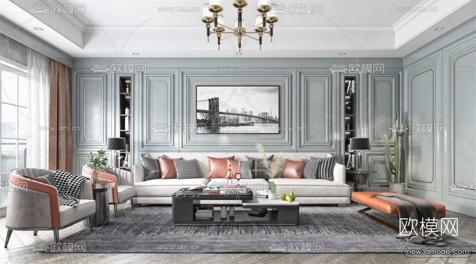 Europe Style Interior 3D Blocks – Living Room 3D Model – 136 – VRAY