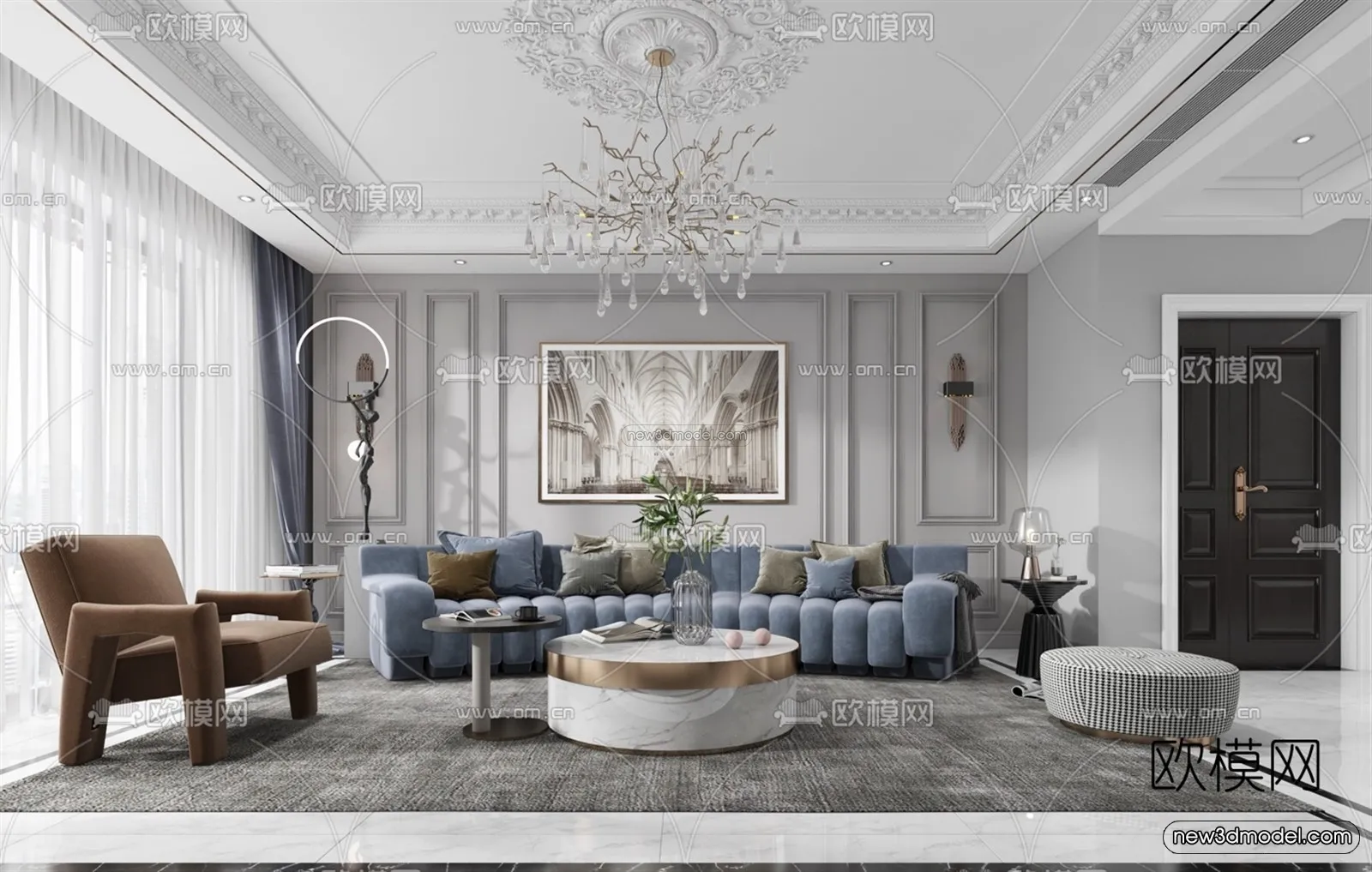 Europe Style Interior 3D Blocks – Living Room 3D Model – 137 – VRAY