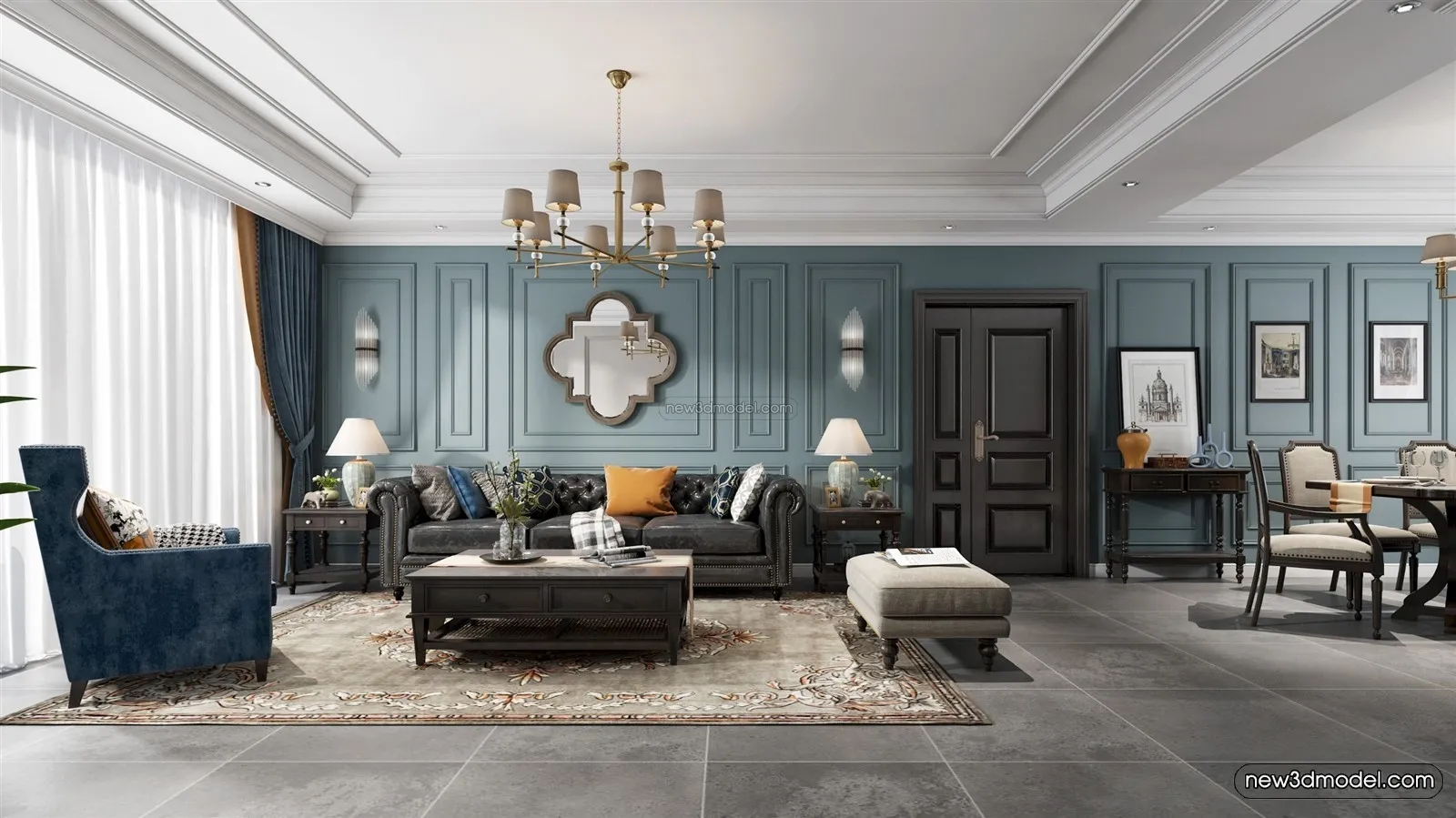 Europe Style Interior 3D Blocks – Living Room 3D Model – 142 – VRAY