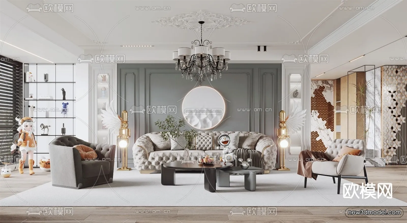Europe Style Interior 3D Blocks – Living Room 3D Model – 143 – VRAY
