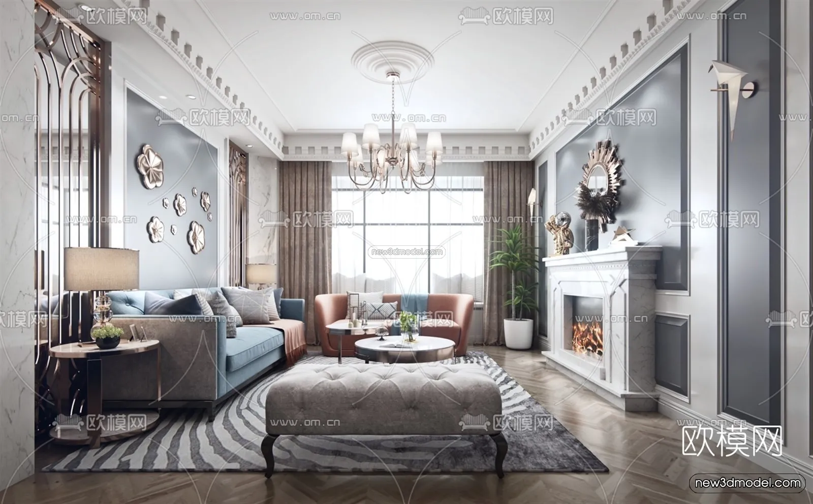 Europe Style Interior 3D Blocks – Living Room 3D Model – 144 – VRAY